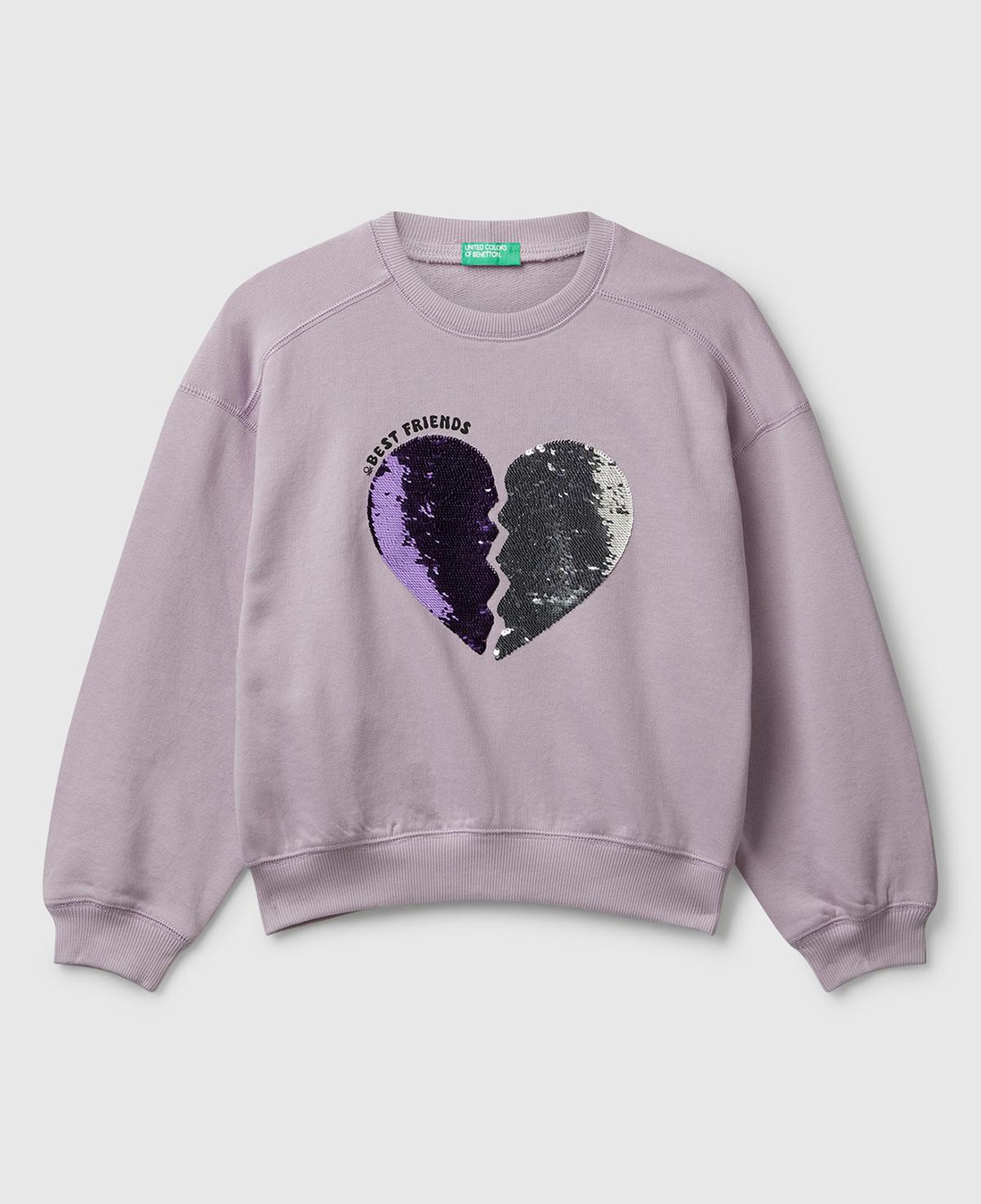 Kız Çocuk Lila Önü Payetli Baskılı Ribanalı Relaxed Fit Sweatshirt