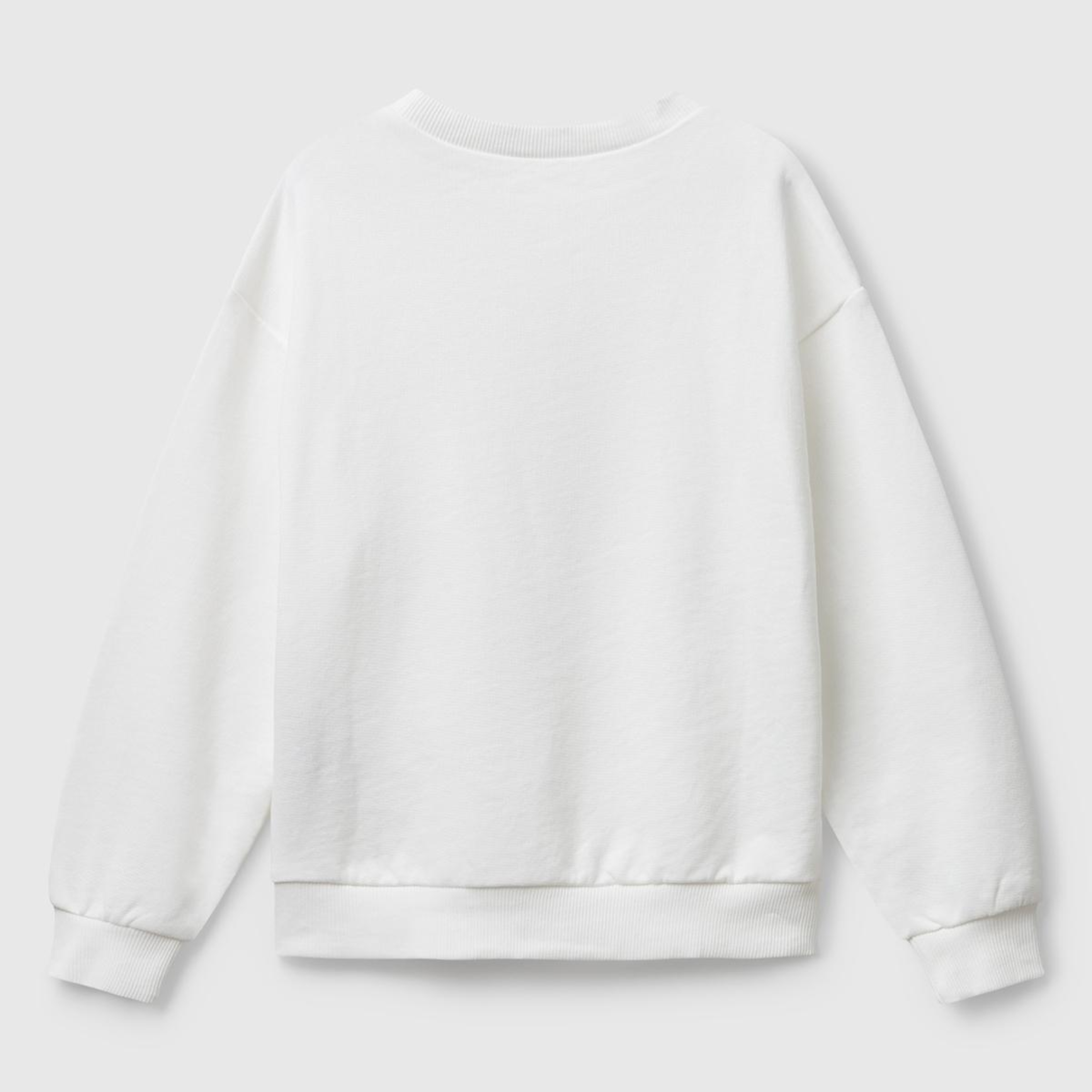 Kız Çocuk Ekru Parıltılı Logo Baskılı Ribanalı Bisiklet Yaka Sweatshirt