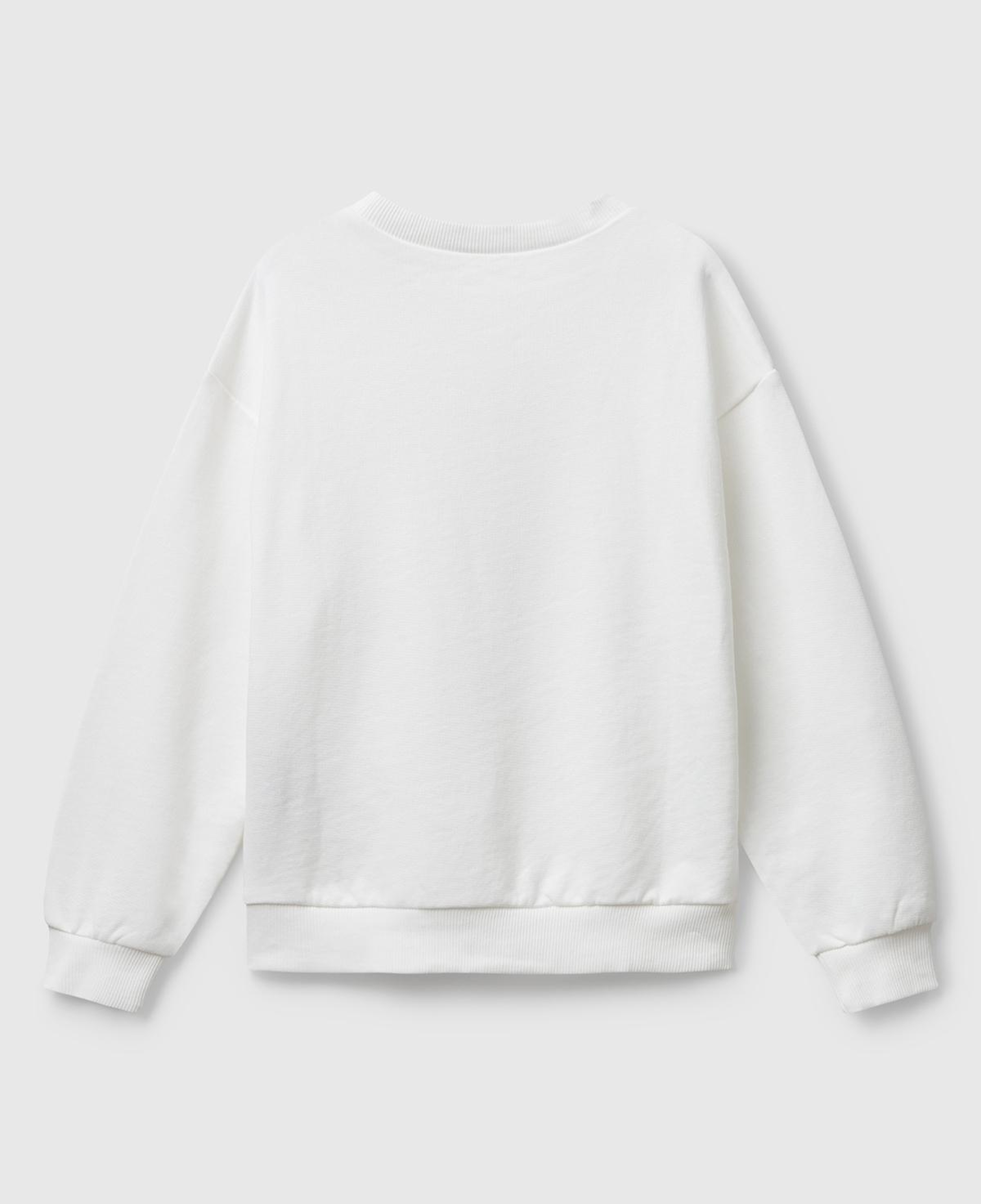 Kız Çocuk Ekru Parıltılı Logo Baskılı Ribanalı Bisiklet Yaka Sweatshirt