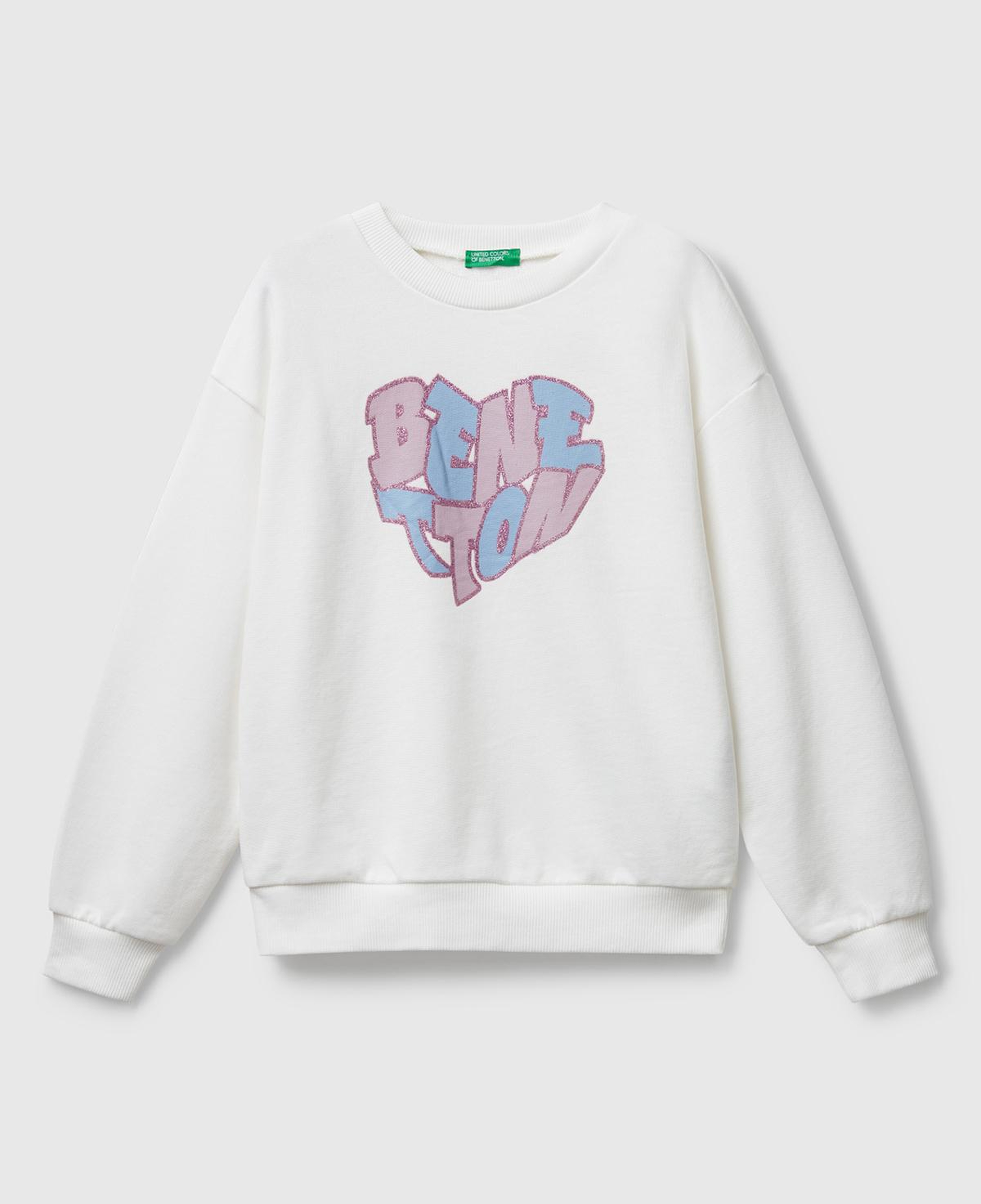 Kız Çocuk Ekru Parıltılı Logo Baskılı Ribanalı Bisiklet Yaka Sweatshirt