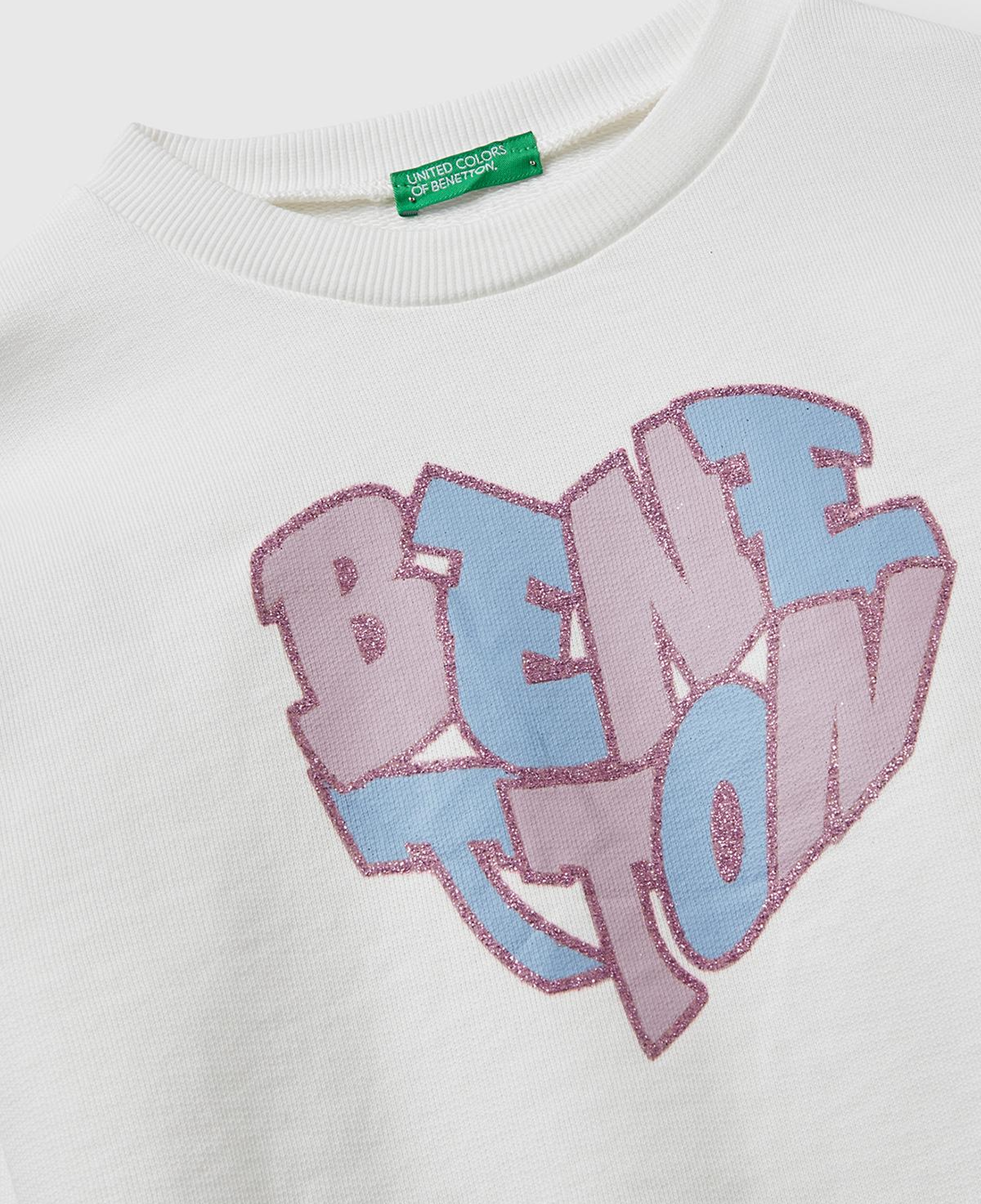 Kız Çocuk Ekru Parıltılı Logo Baskılı Ribanalı Bisiklet Yaka Sweatshirt