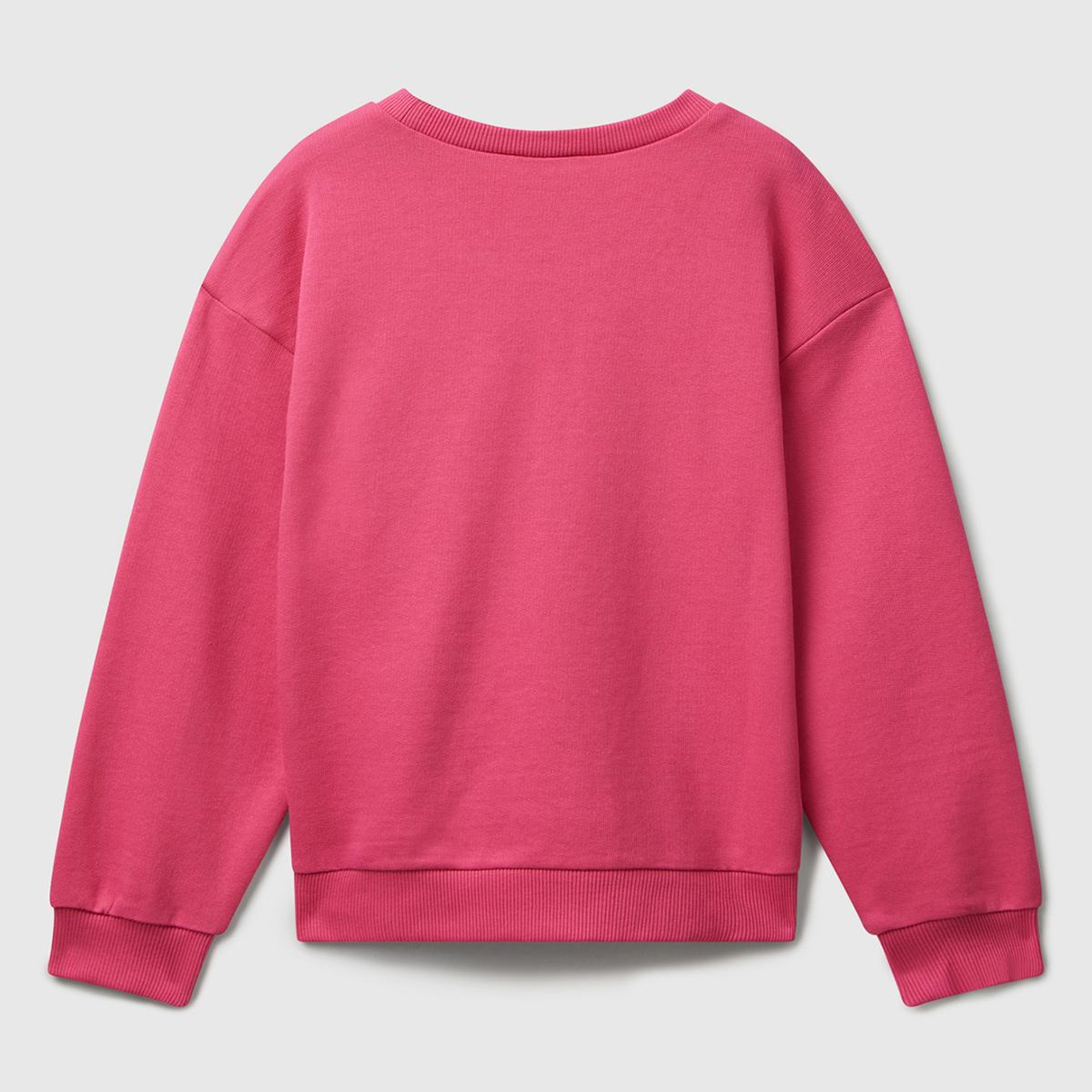Kız Çocuk Pembe Parıltılı Logo Baskılı Ribanalı Bisiklet Yaka Sweatshirt