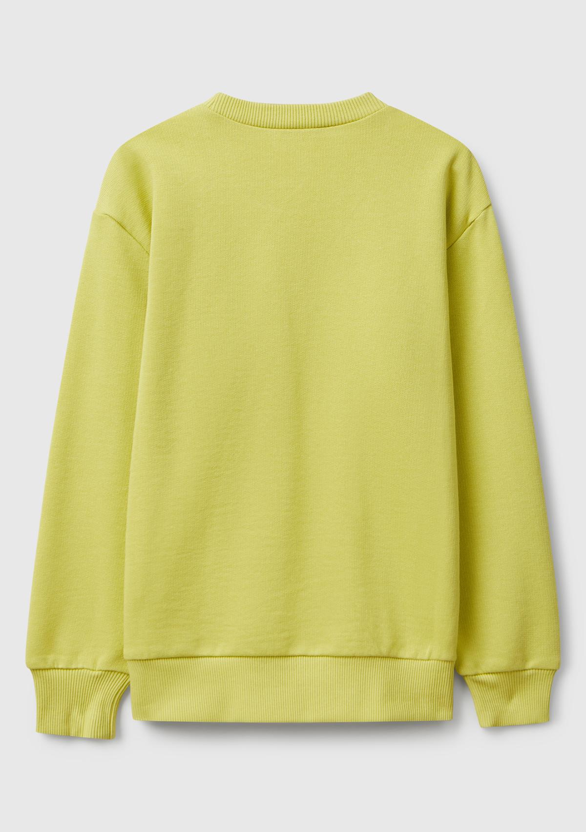 Erkek Çocuk Hardal Baskı Detaylı Bisiklet Yaka Relaxed Fit Sweatshirt