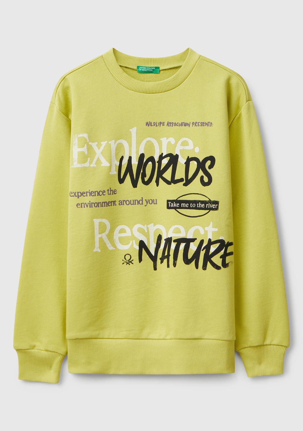 Erkek Çocuk Hardal Baskı Detaylı Bisiklet Yaka Relaxed Fit Sweatshirt