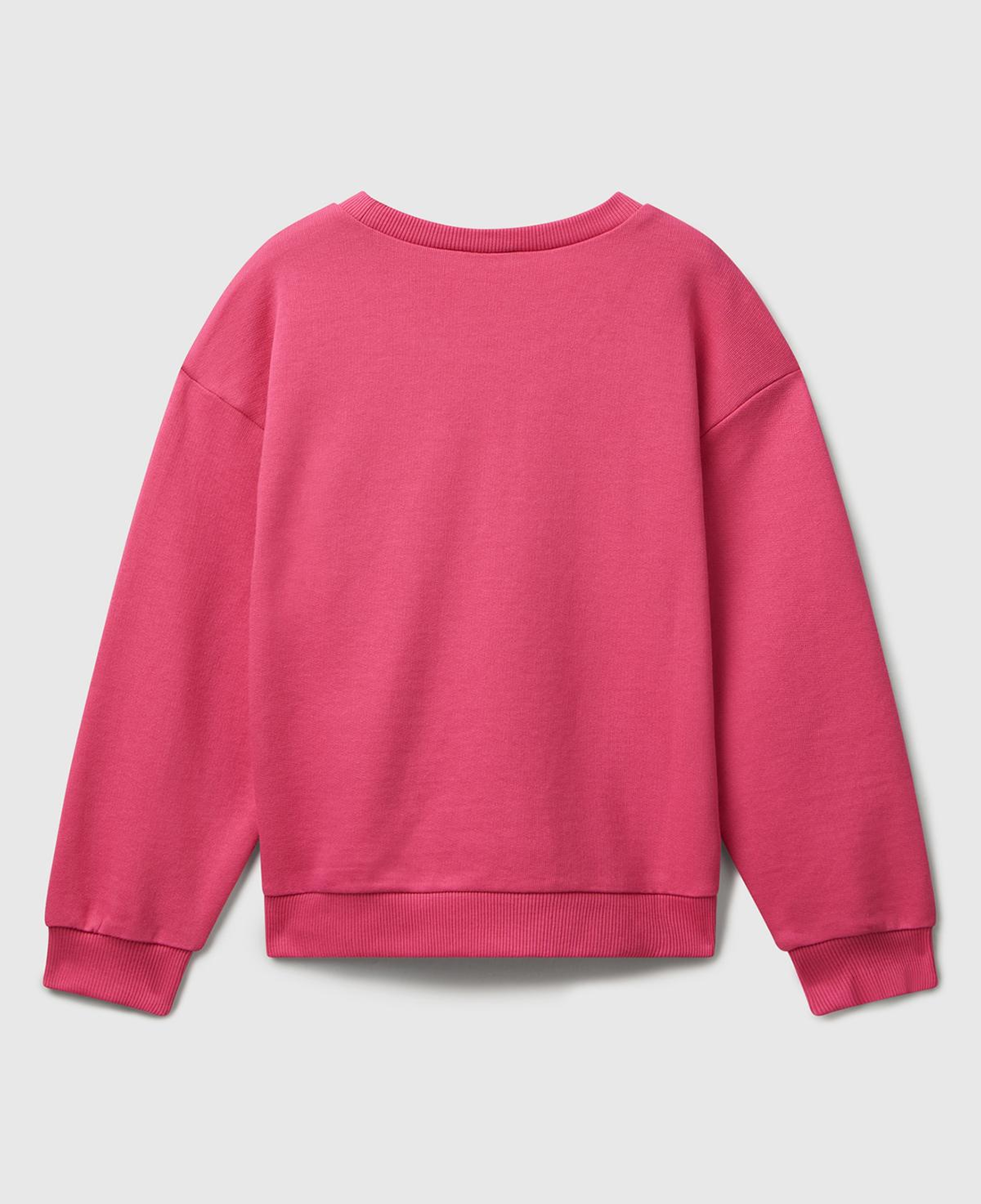 Kız Çocuk Pembe Parıltılı Logo Baskılı Ribanalı Bisiklet Yaka Sweatshirt