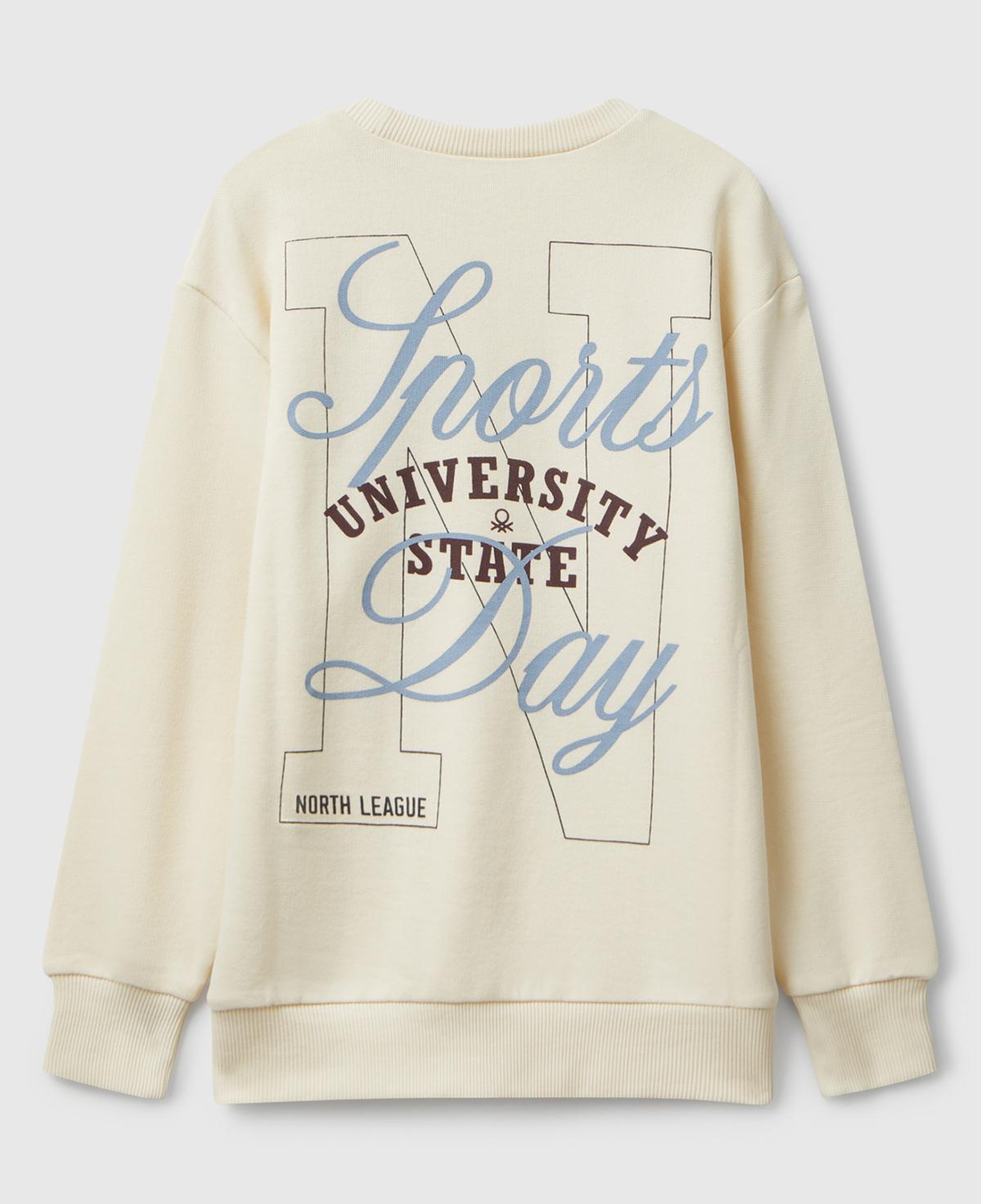 Erkek Çocuk Krem Baskı Detaylı Bisiklet Yaka Relaxed Fit Sweatshirt