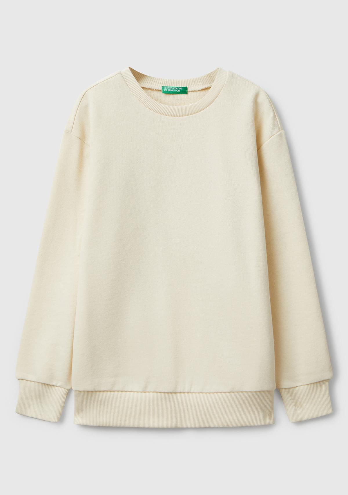 Erkek Çocuk Krem Baskı Detaylı Bisiklet Yaka Relaxed Fit Sweatshirt