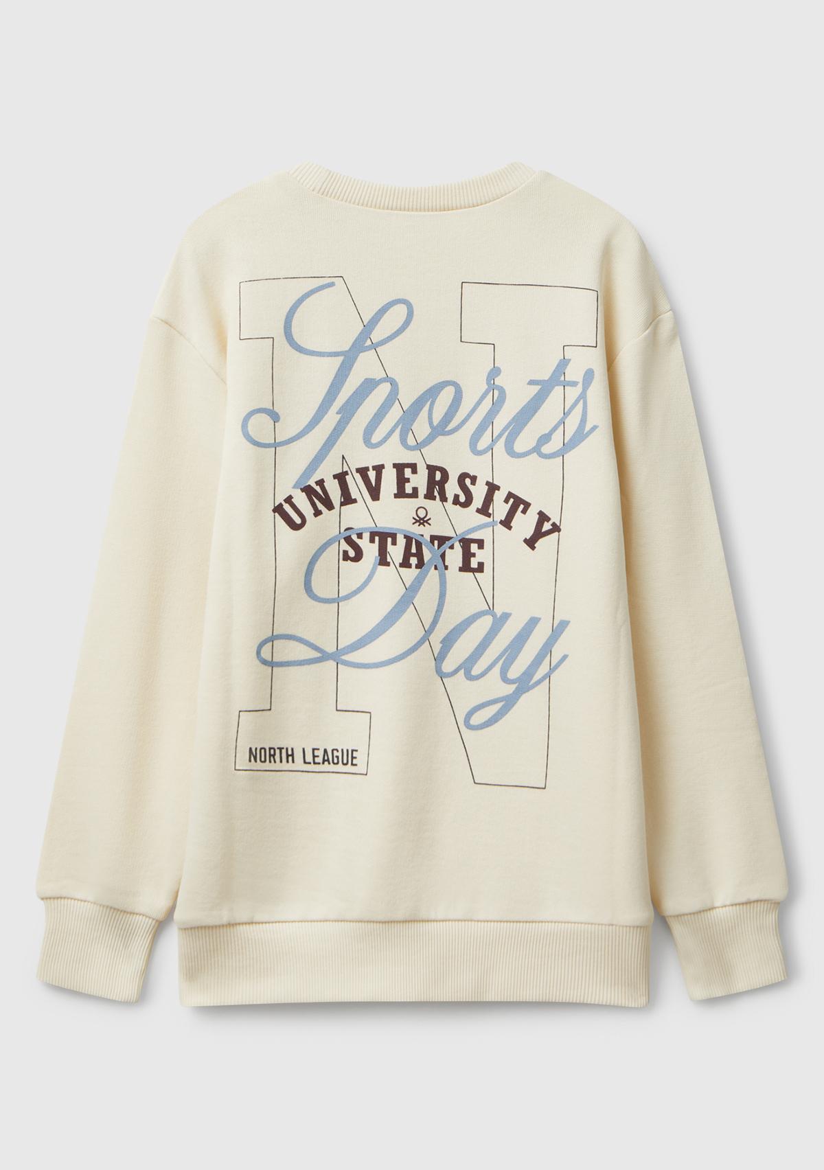 Erkek Çocuk Krem Baskı Detaylı Bisiklet Yaka Relaxed Fit Sweatshirt