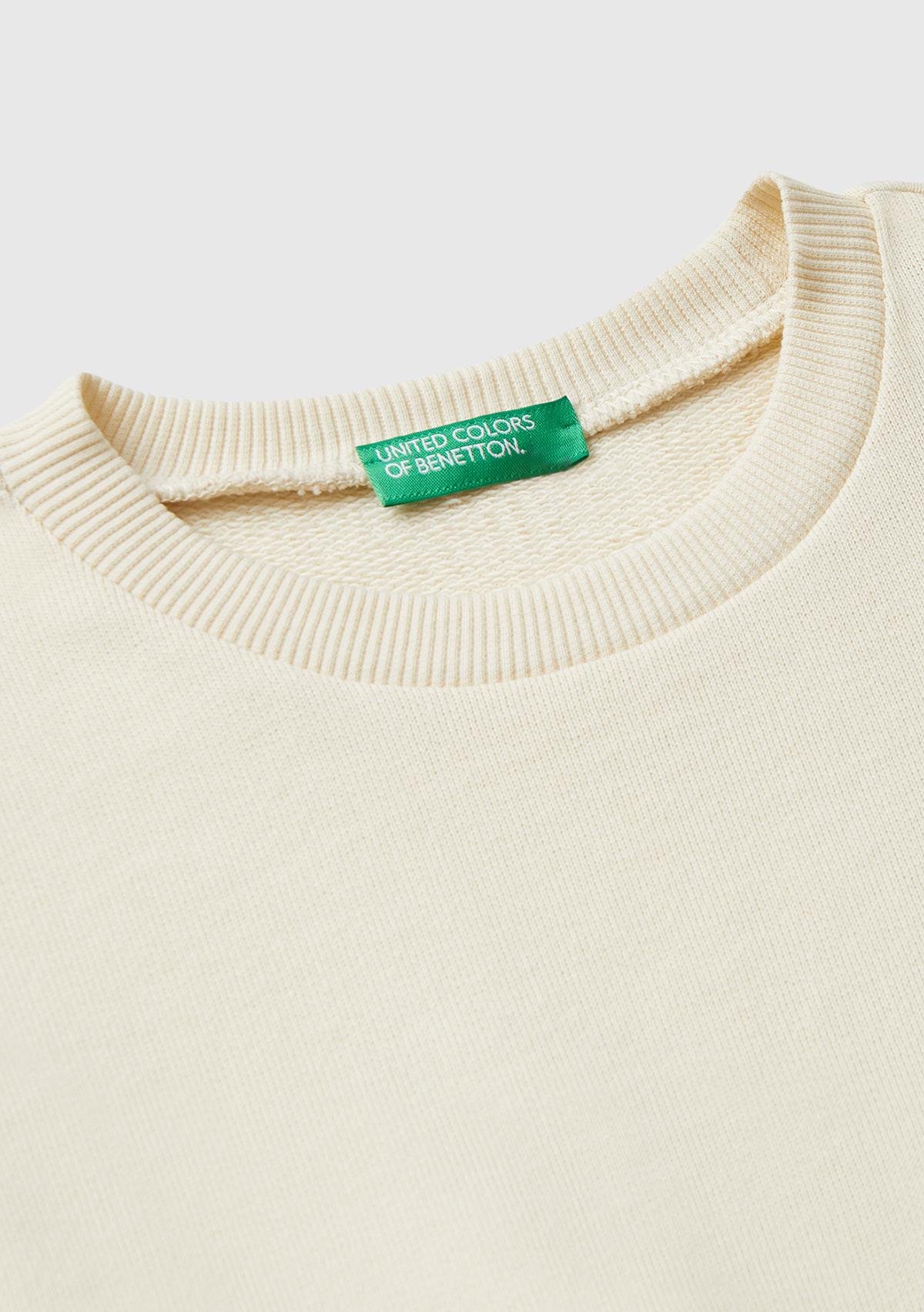 Erkek Çocuk Krem Baskı Detaylı Bisiklet Yaka Relaxed Fit Sweatshirt