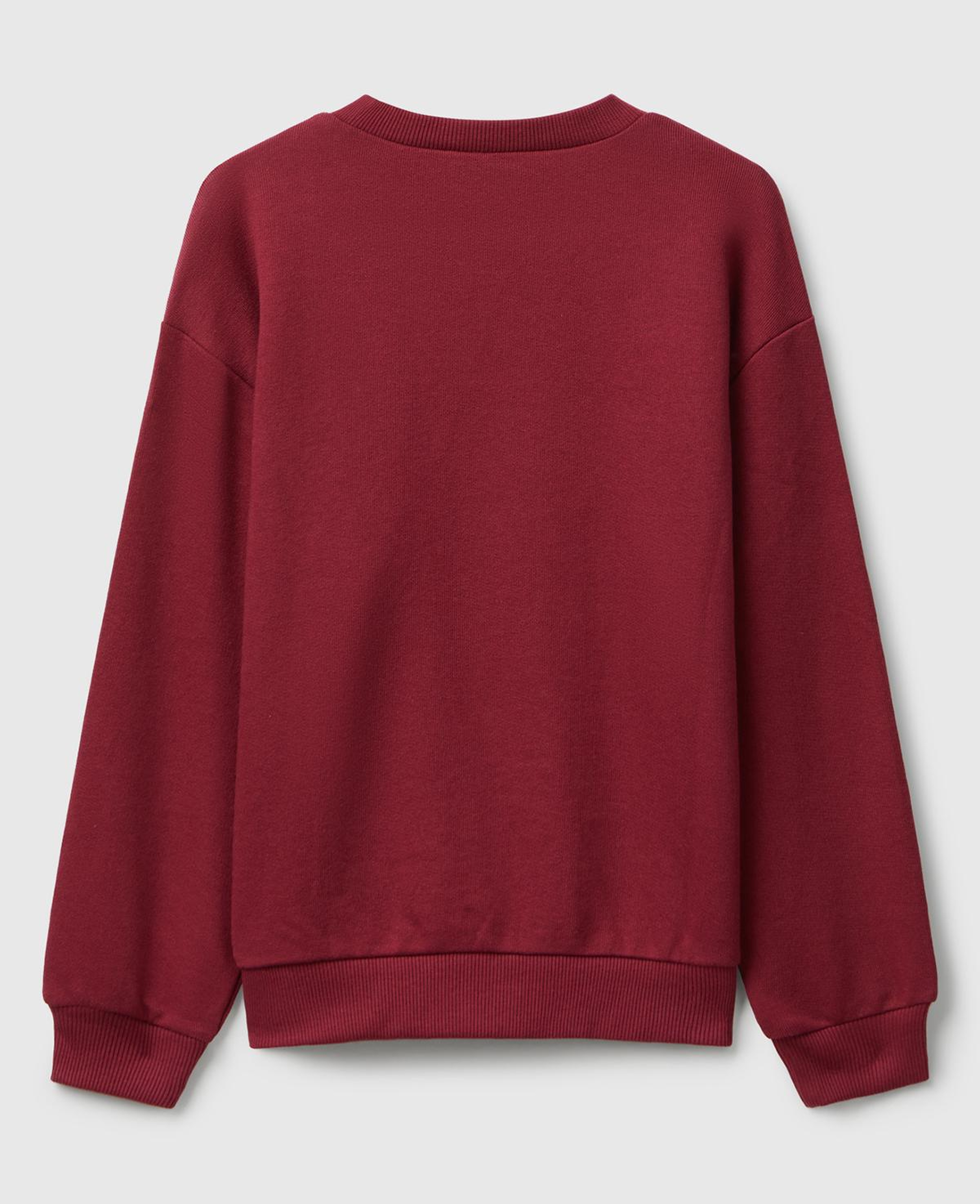 Kız Çocuk Bordo Parıltılı Logo Baskılı Ribanalı Bisiklet Yaka Sweatshirt
