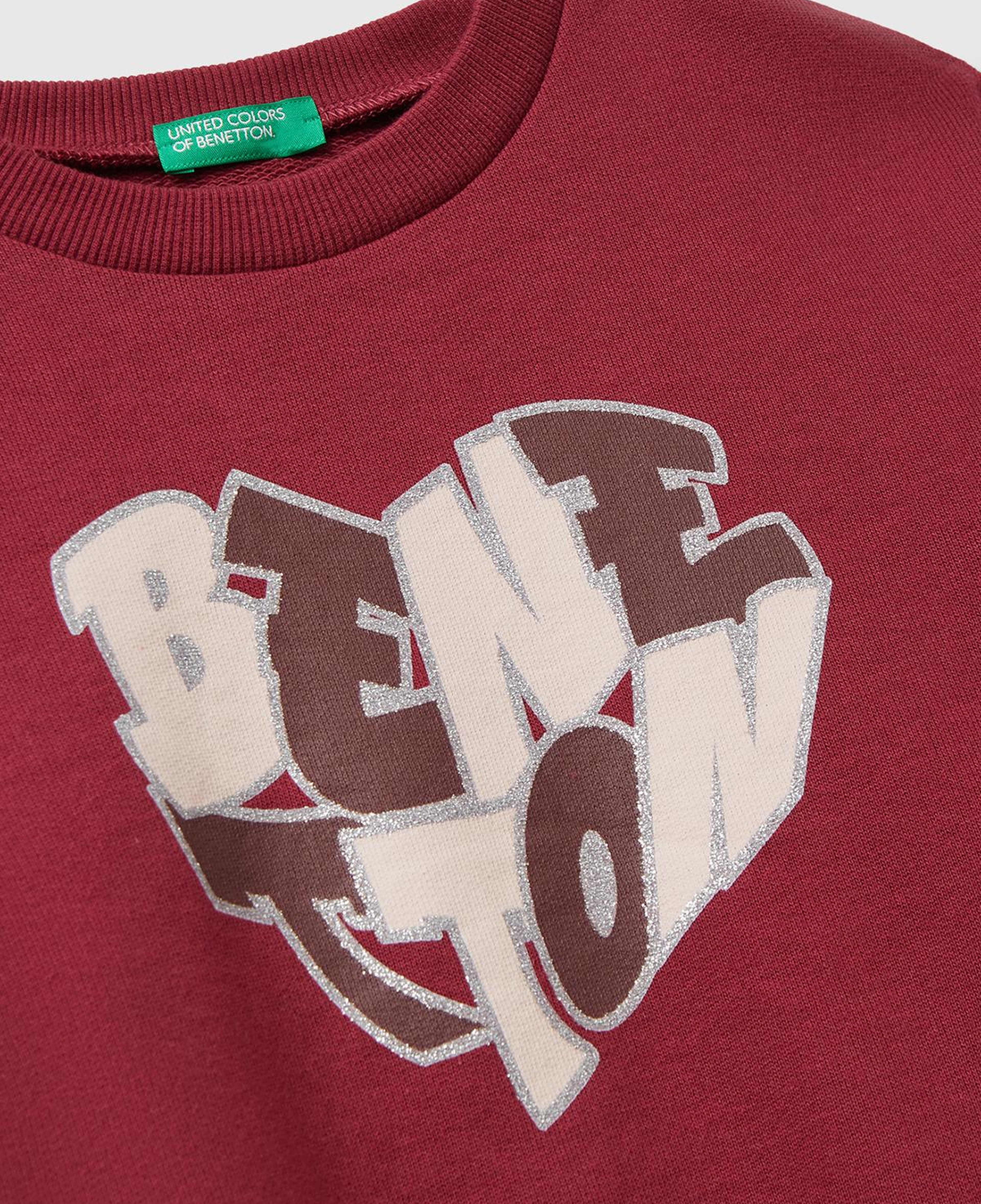 Kız Çocuk Bordo Parıltılı Logo Baskılı Ribanalı Bisiklet Yaka Sweatshirt