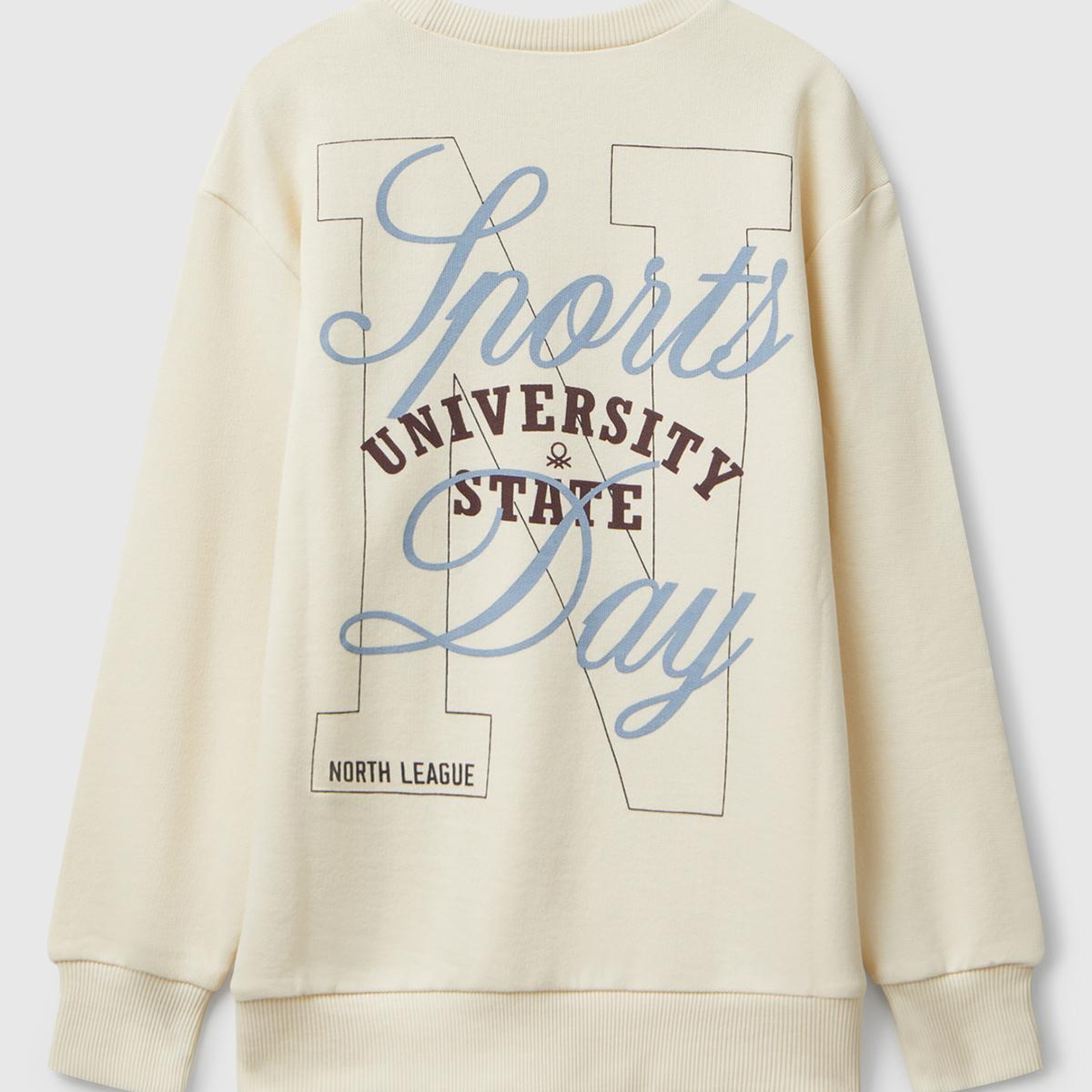 Erkek Çocuk Krem Baskı Detaylı Bisiklet Yaka Relaxed Fit Sweatshirt