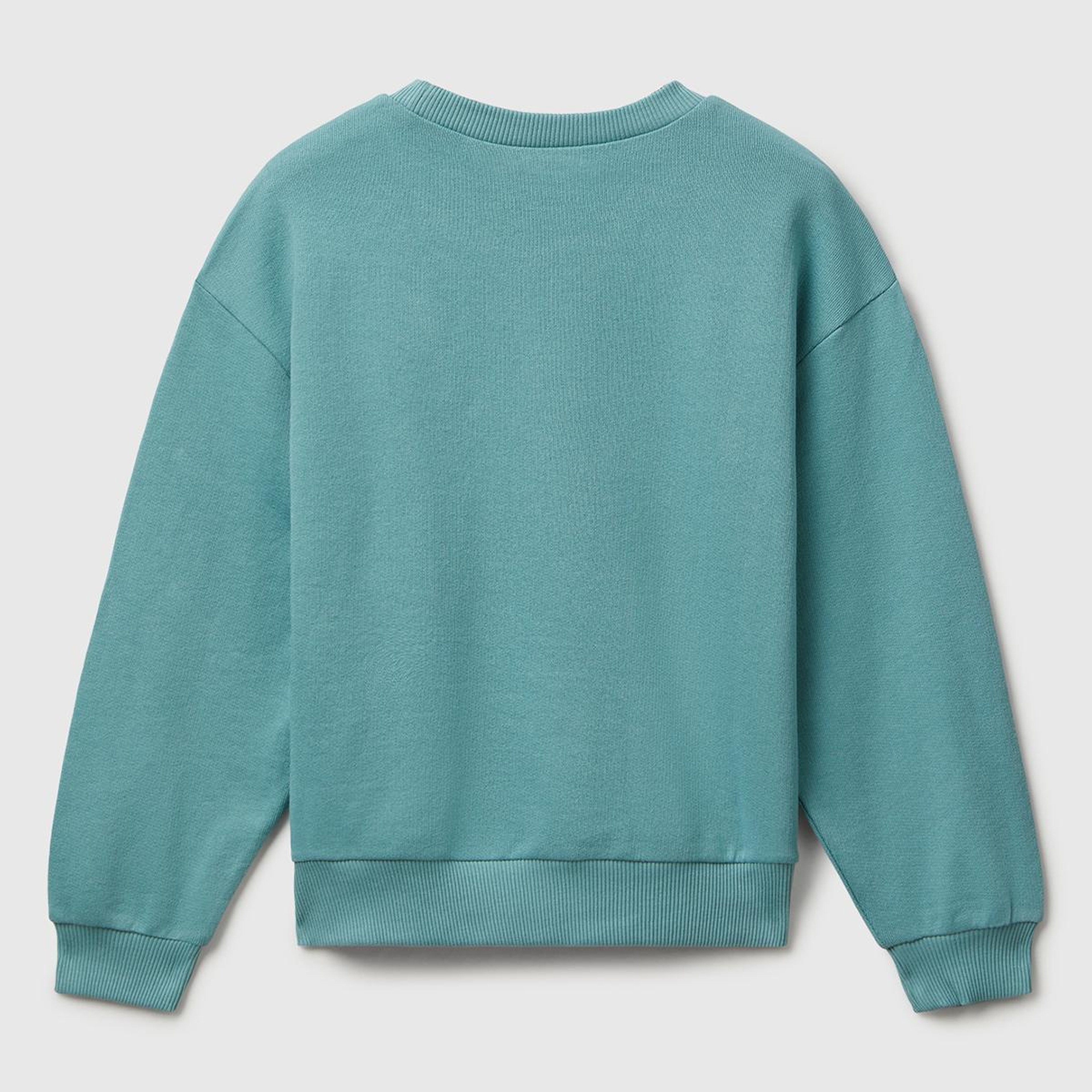 Kız Çocuk Gri-Yeşil Parıltılı Logo Baskılı Ribanalı Bisiklet Yaka Sweatshirt