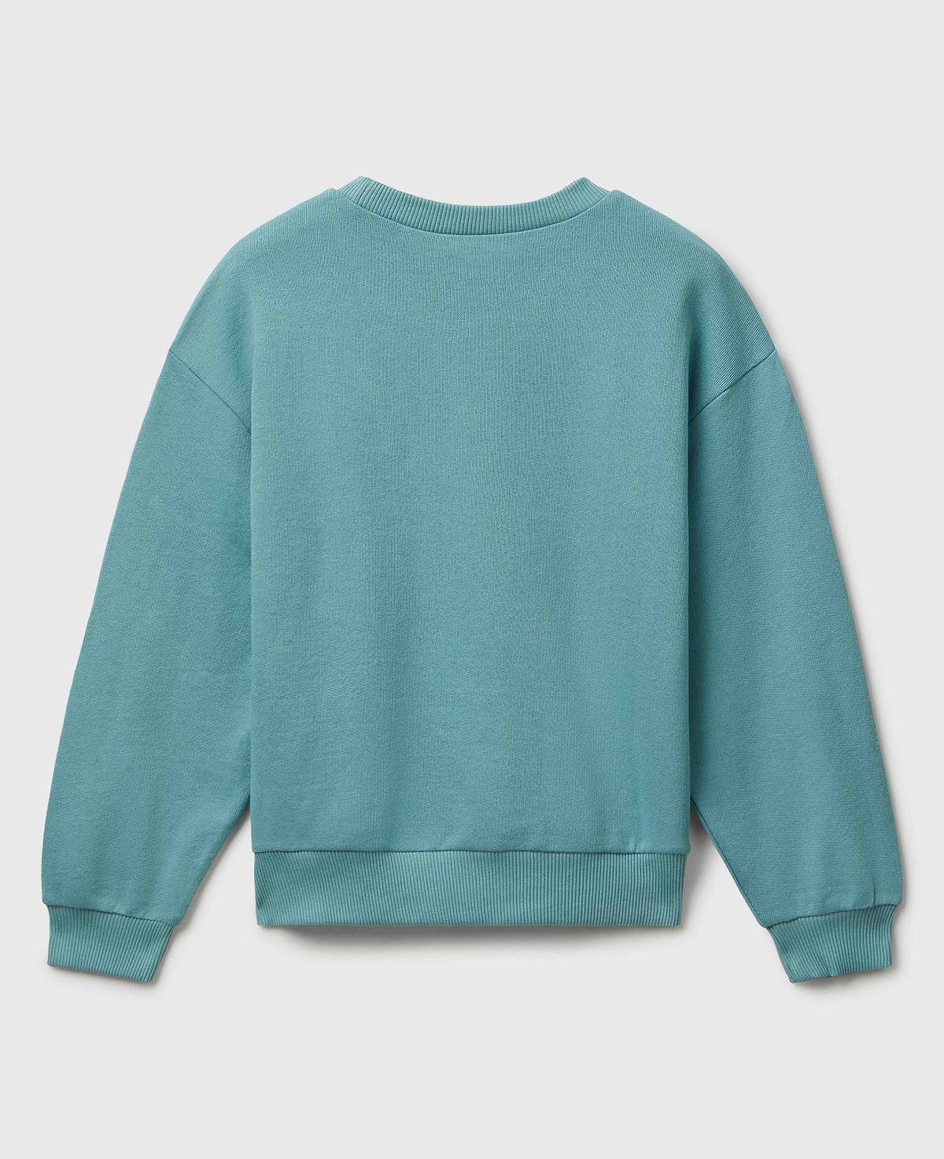 Kız Çocuk Gri-Yeşil Parıltılı Logo Baskılı Ribanalı Bisiklet Yaka Sweatshirt