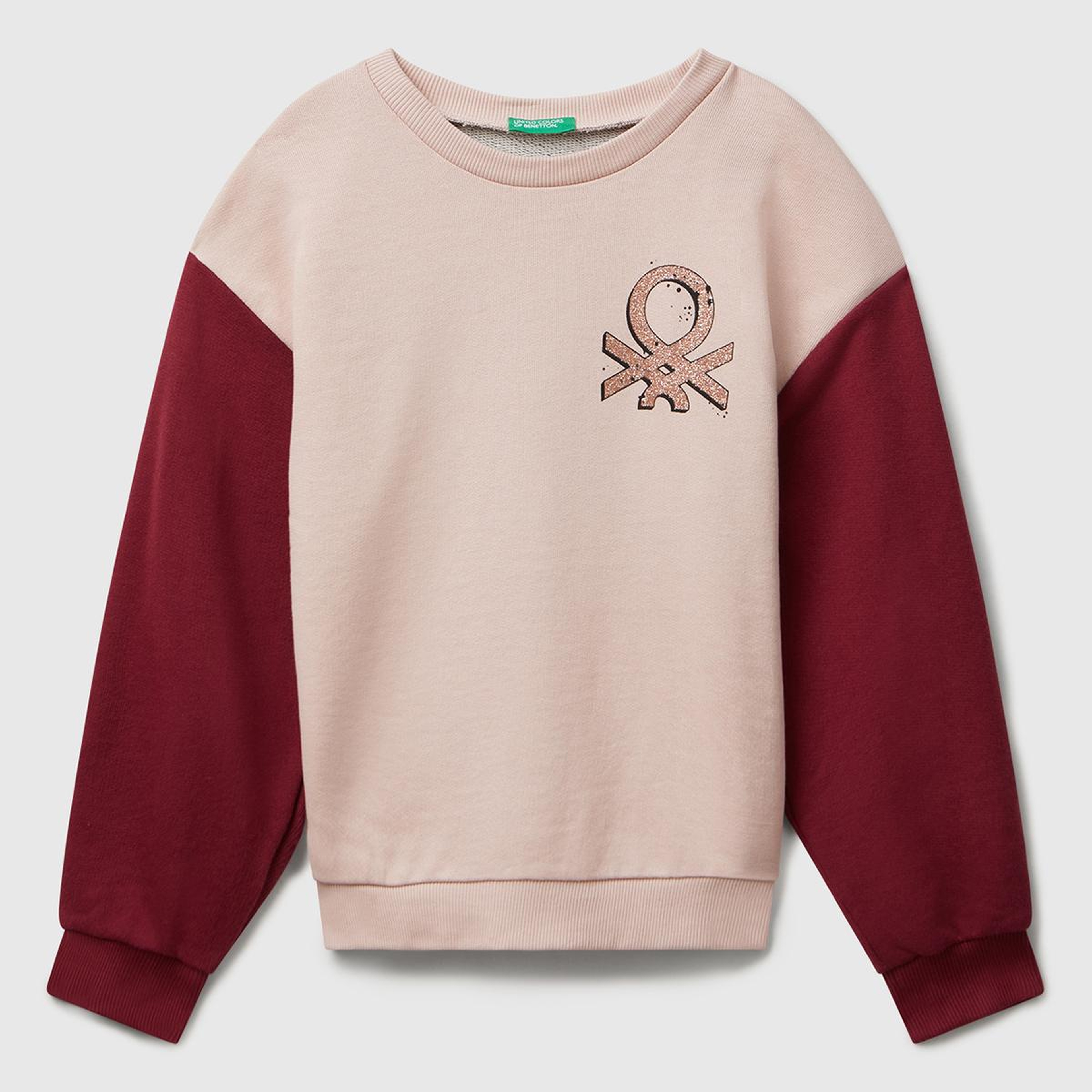 Kız Çocuk Siyah-Gri Mix Parıltılı Logo Baskılı Ribanalı Bisiklet Yaka Sweatshirt