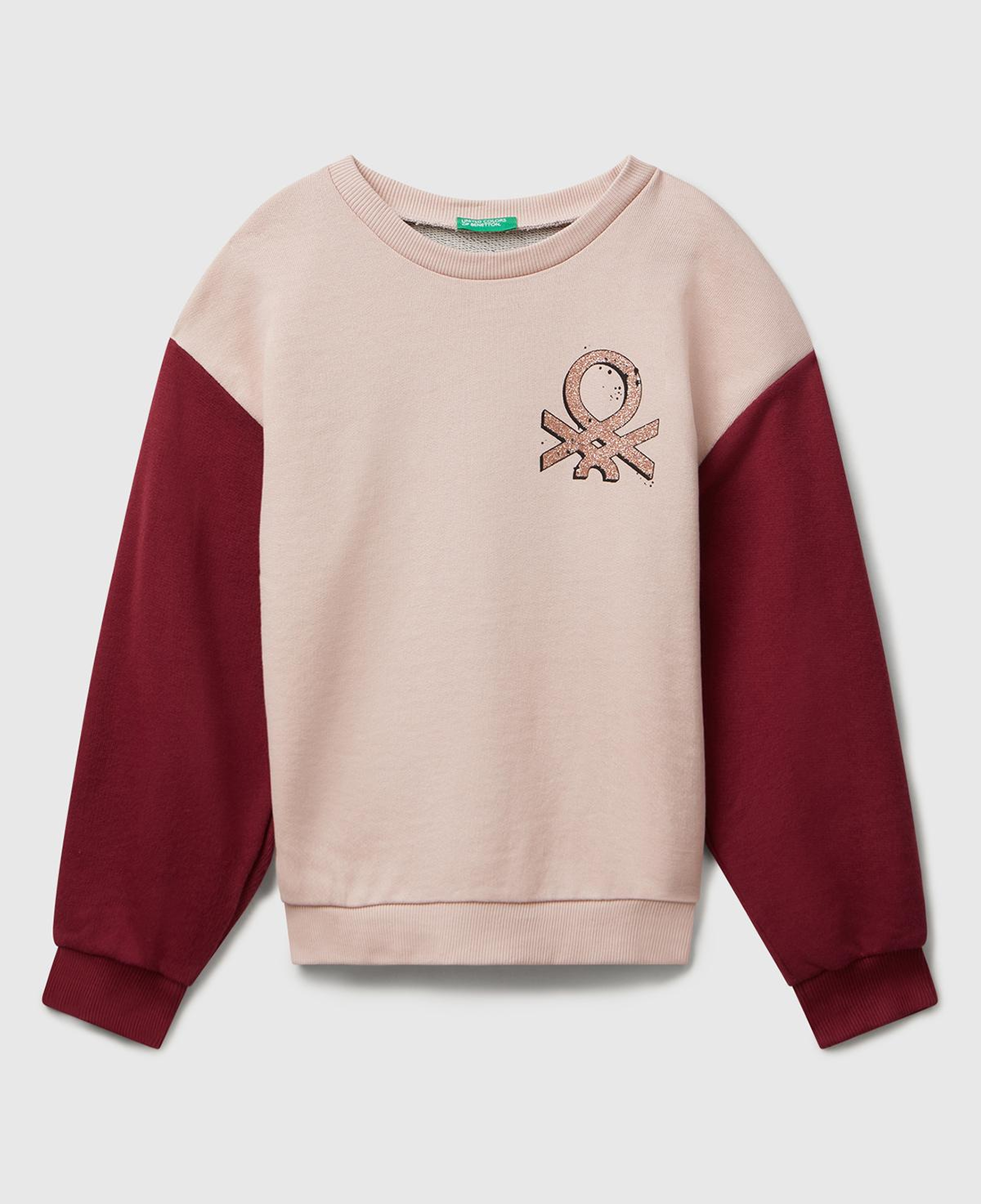 Kız Çocuk Siyah-Gri Mix Parıltılı Logo Baskılı Ribanalı Bisiklet Yaka Sweatshirt