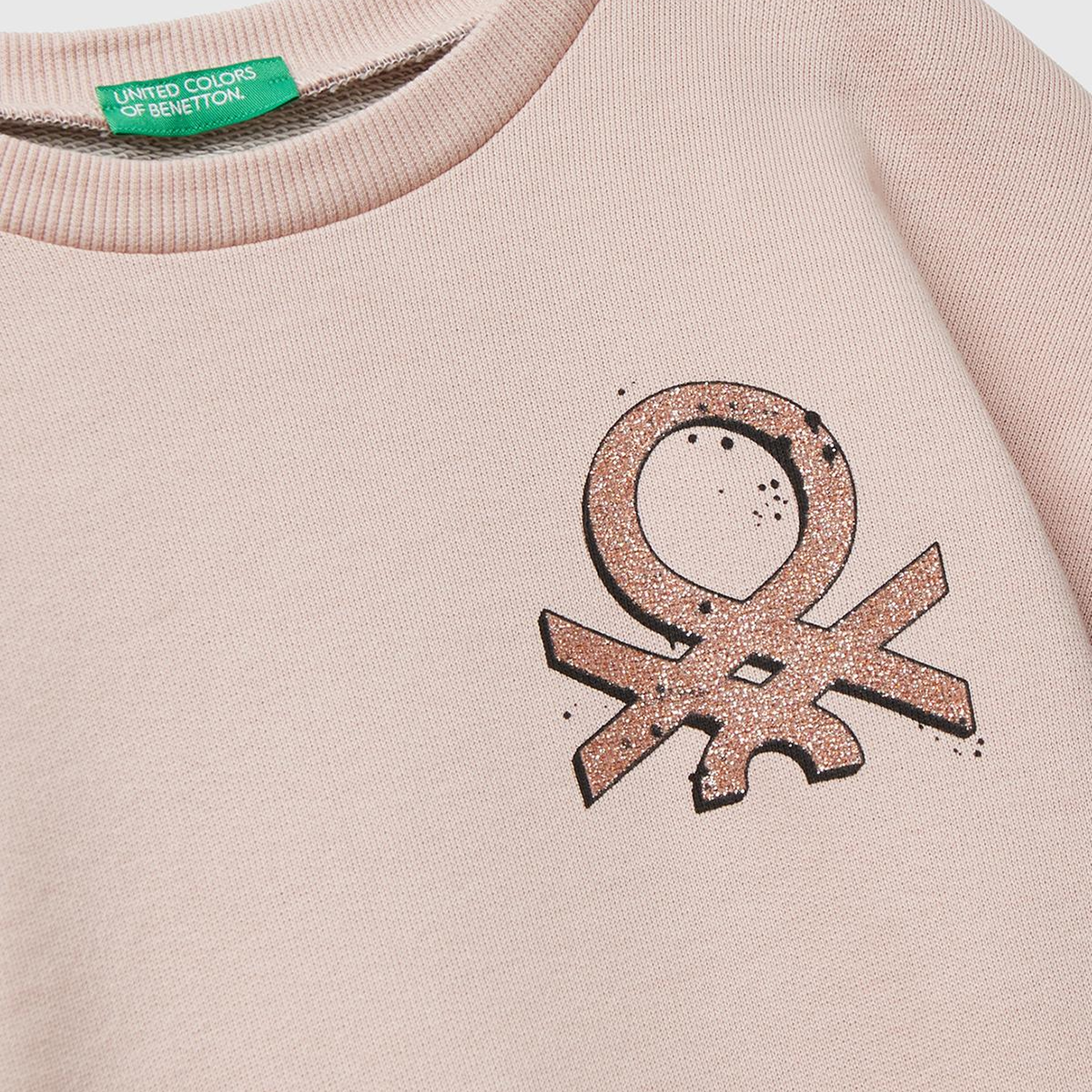 Kız Çocuk Siyah-Gri Mix Parıltılı Logo Baskılı Ribanalı Bisiklet Yaka Sweatshirt