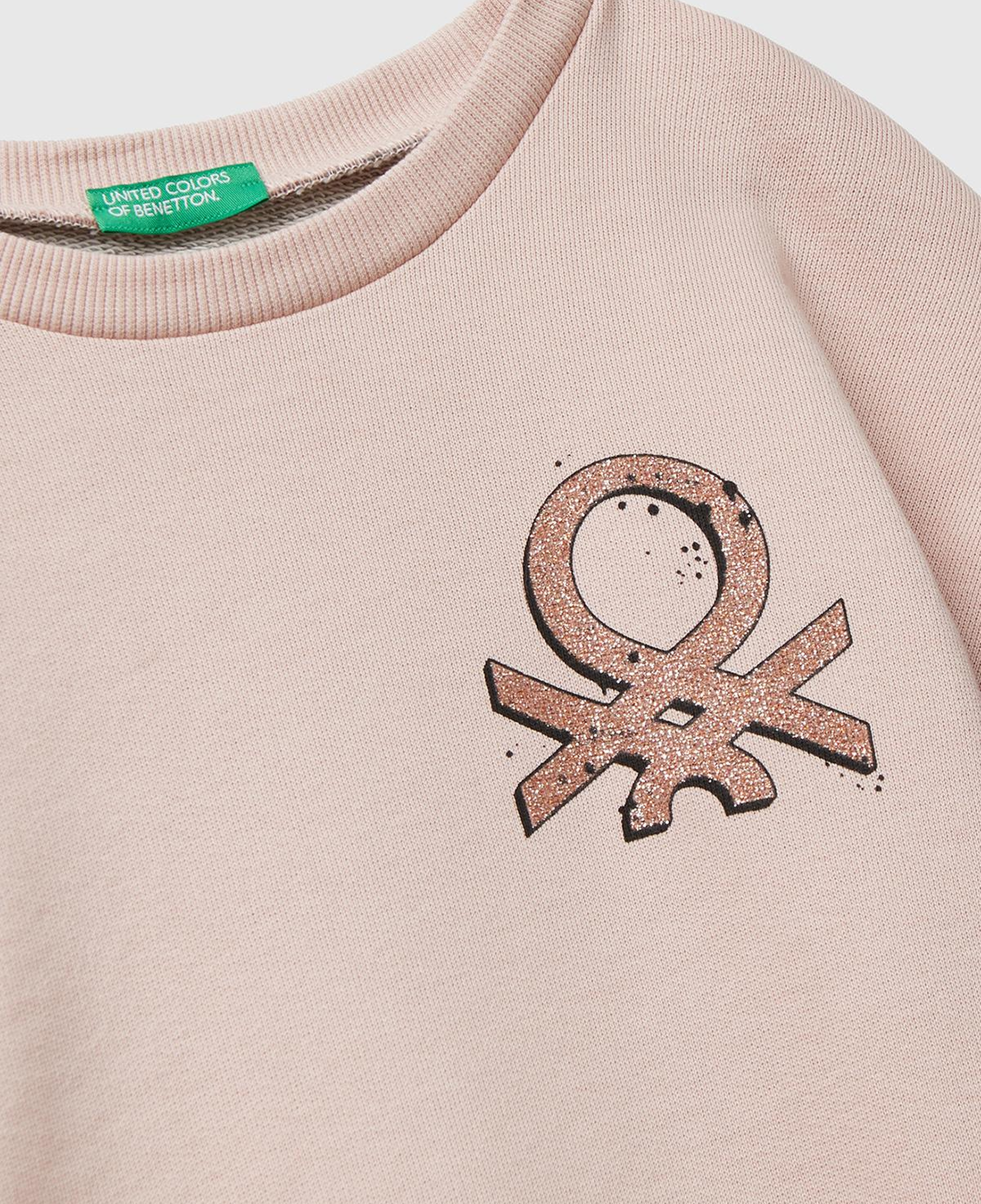 Kız Çocuk Siyah-Gri Mix Parıltılı Logo Baskılı Ribanalı Bisiklet Yaka Sweatshirt