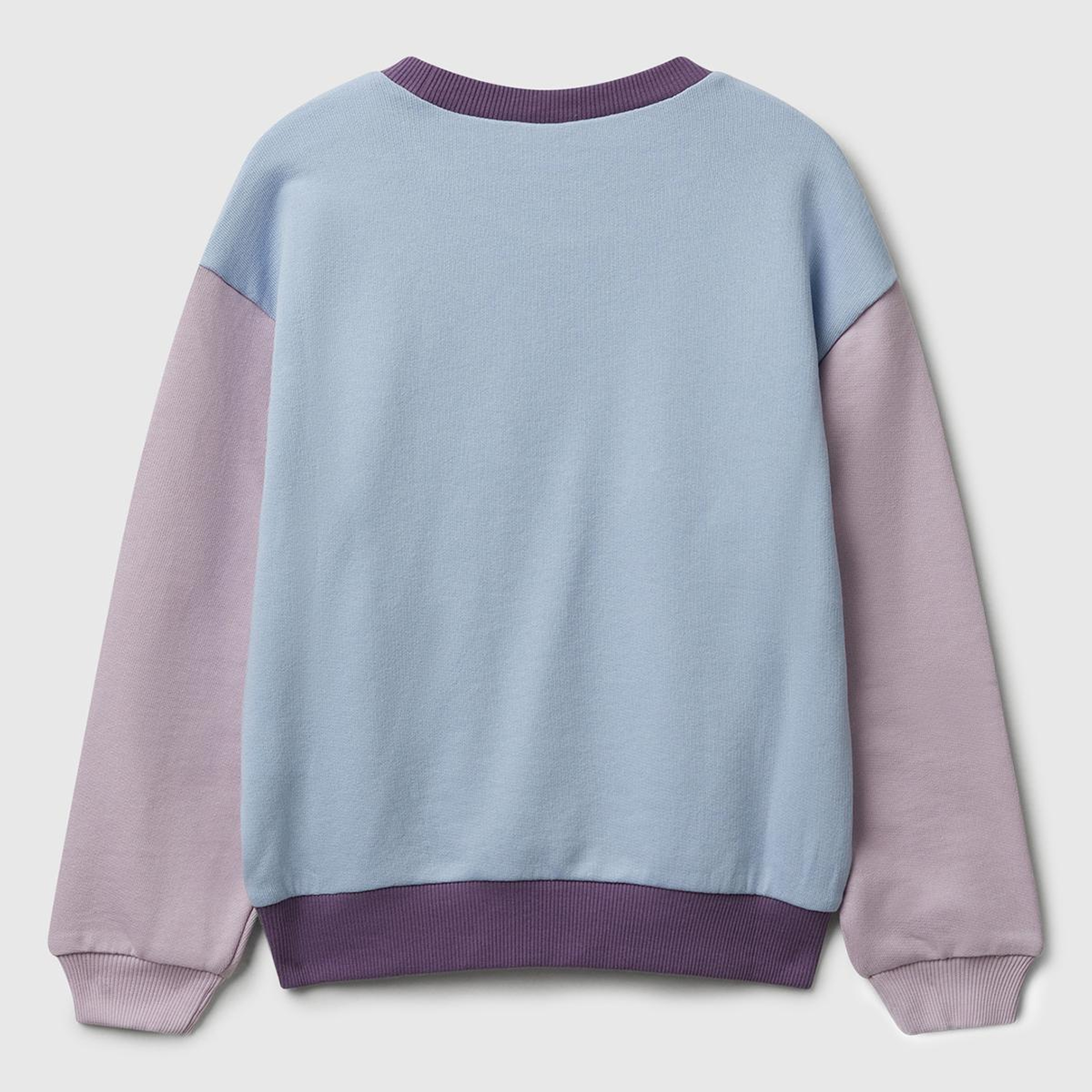 Kız Çocuk Mor-Mavi Parıltılı Logo Baskılı Ribanalı Bisiklet Yaka Sweatshirt