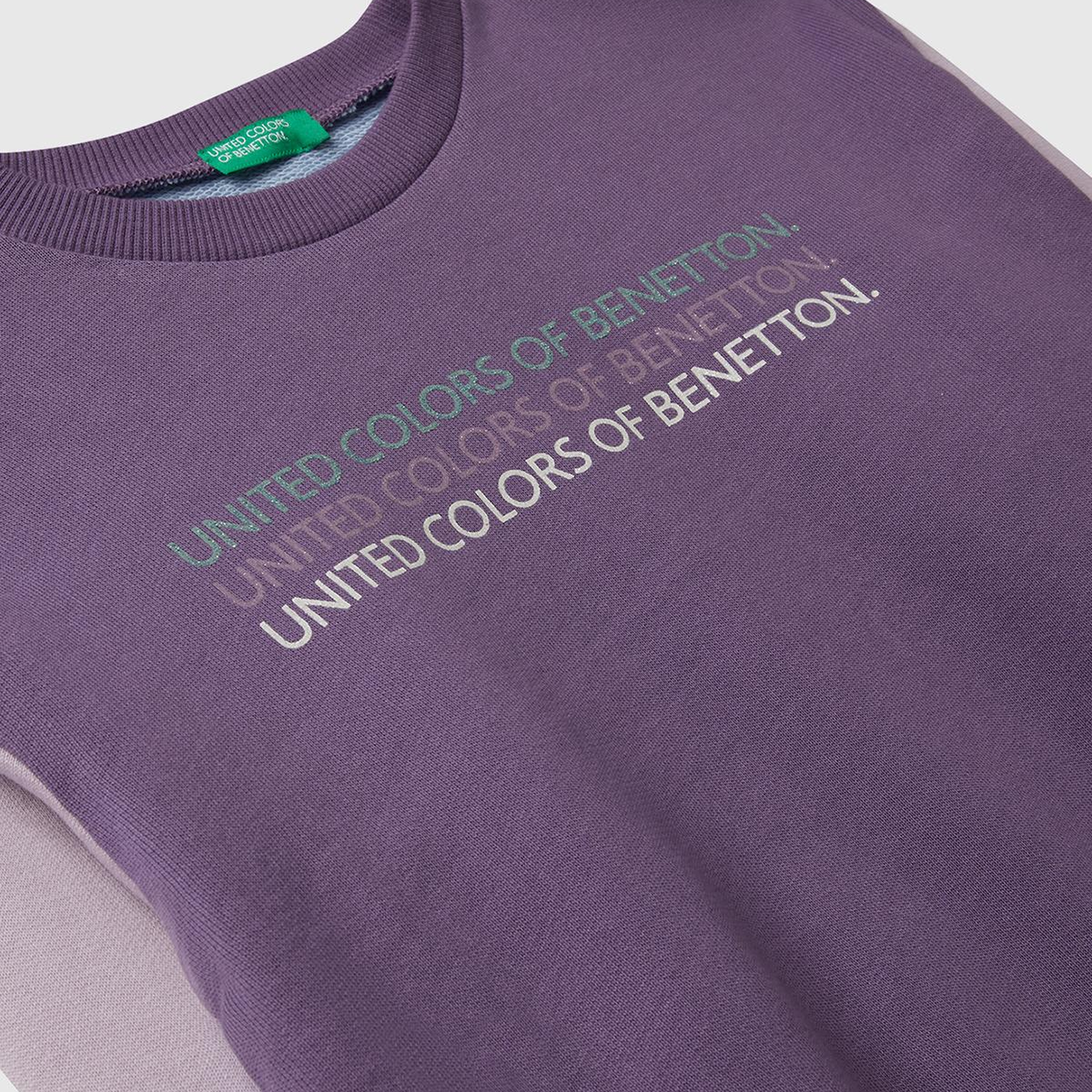 Kız Çocuk Mor-Mavi Parıltılı Logo Baskılı Ribanalı Bisiklet Yaka Sweatshirt