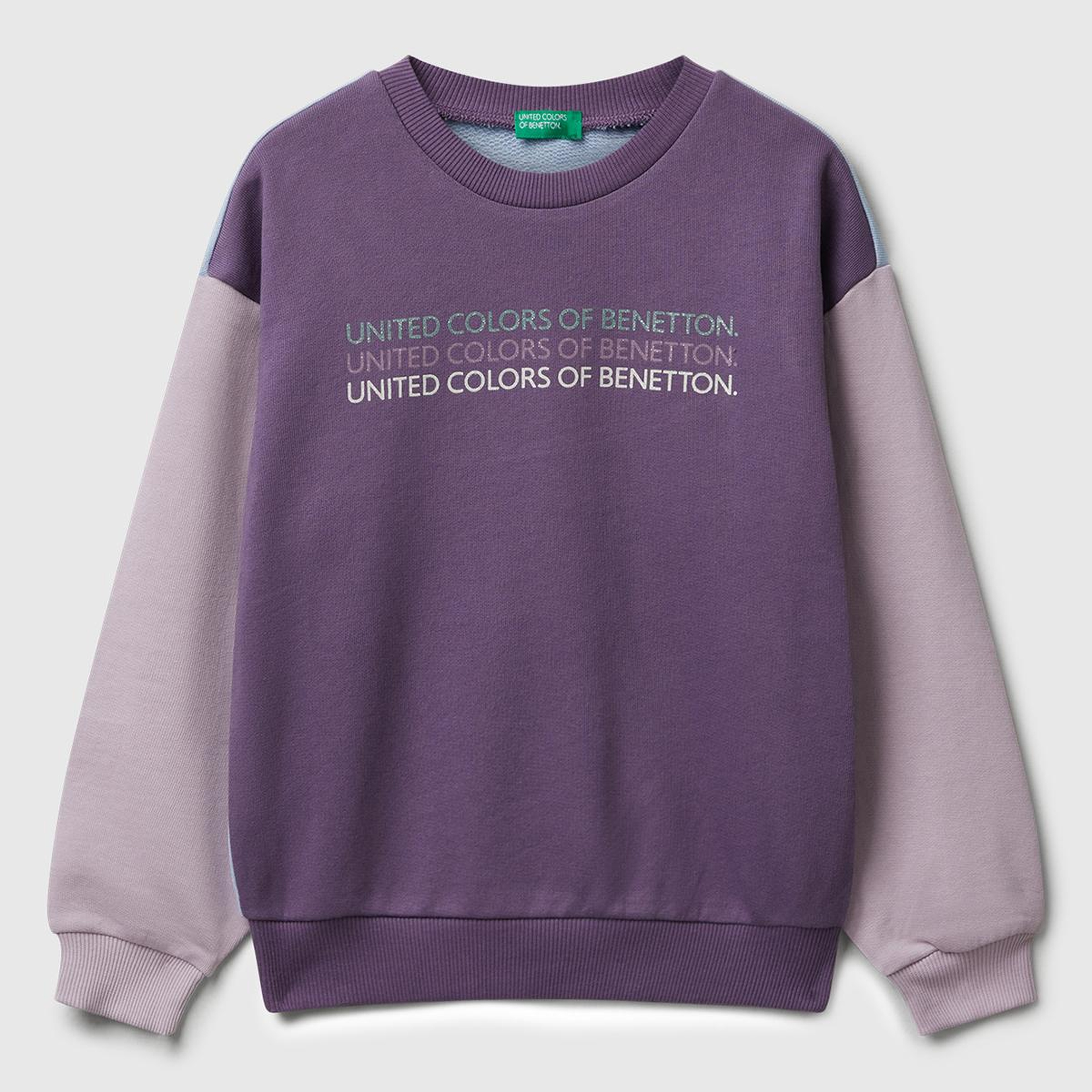 Kız Çocuk Mor-Mavi Parıltılı Logo Baskılı Ribanalı Bisiklet Yaka Sweatshirt