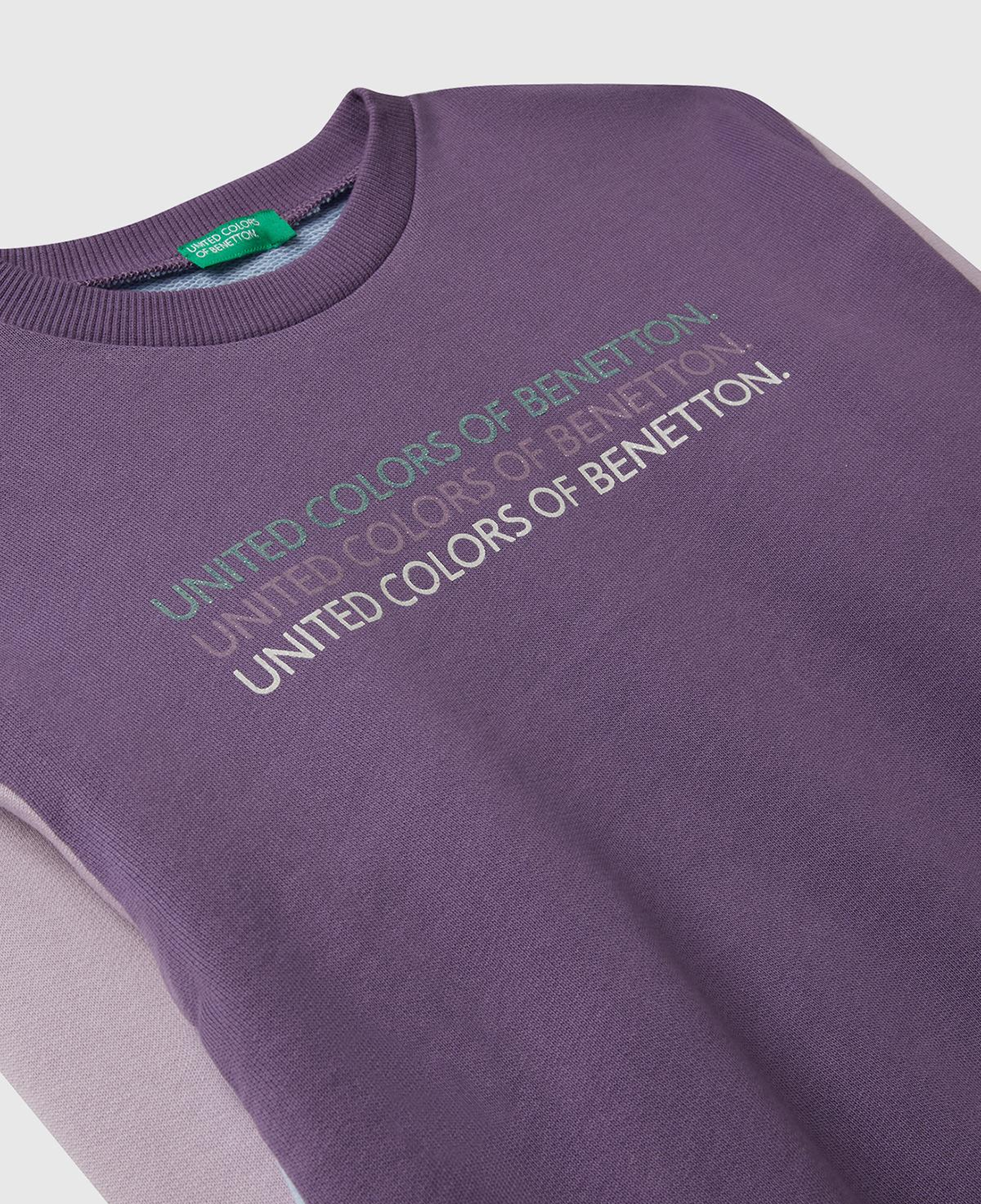 Kız Çocuk Mor-Mavi Parıltılı Logo Baskılı Ribanalı Bisiklet Yaka Sweatshirt