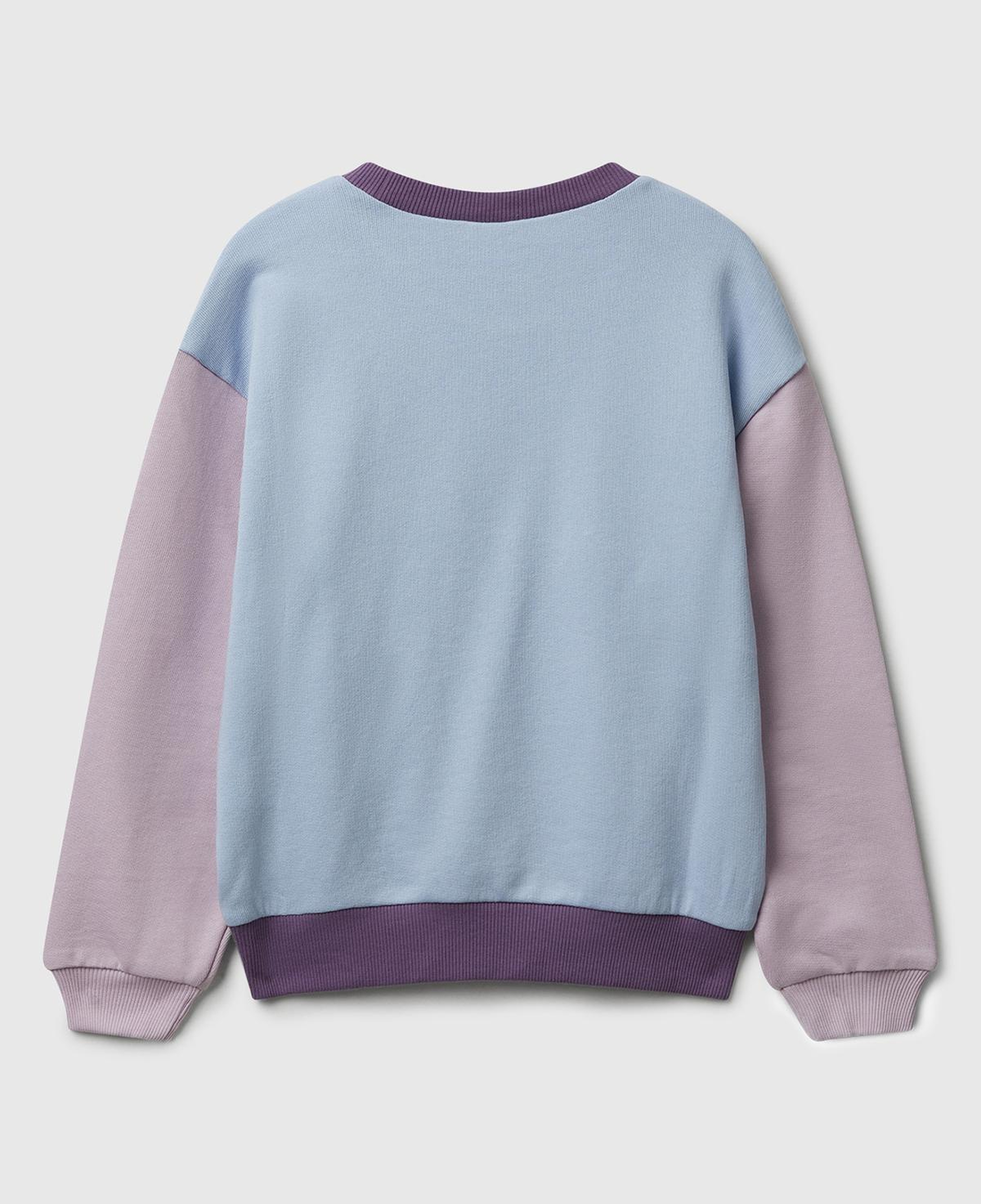 Kız Çocuk Mor-Mavi Parıltılı Logo Baskılı Ribanalı Bisiklet Yaka Sweatshirt