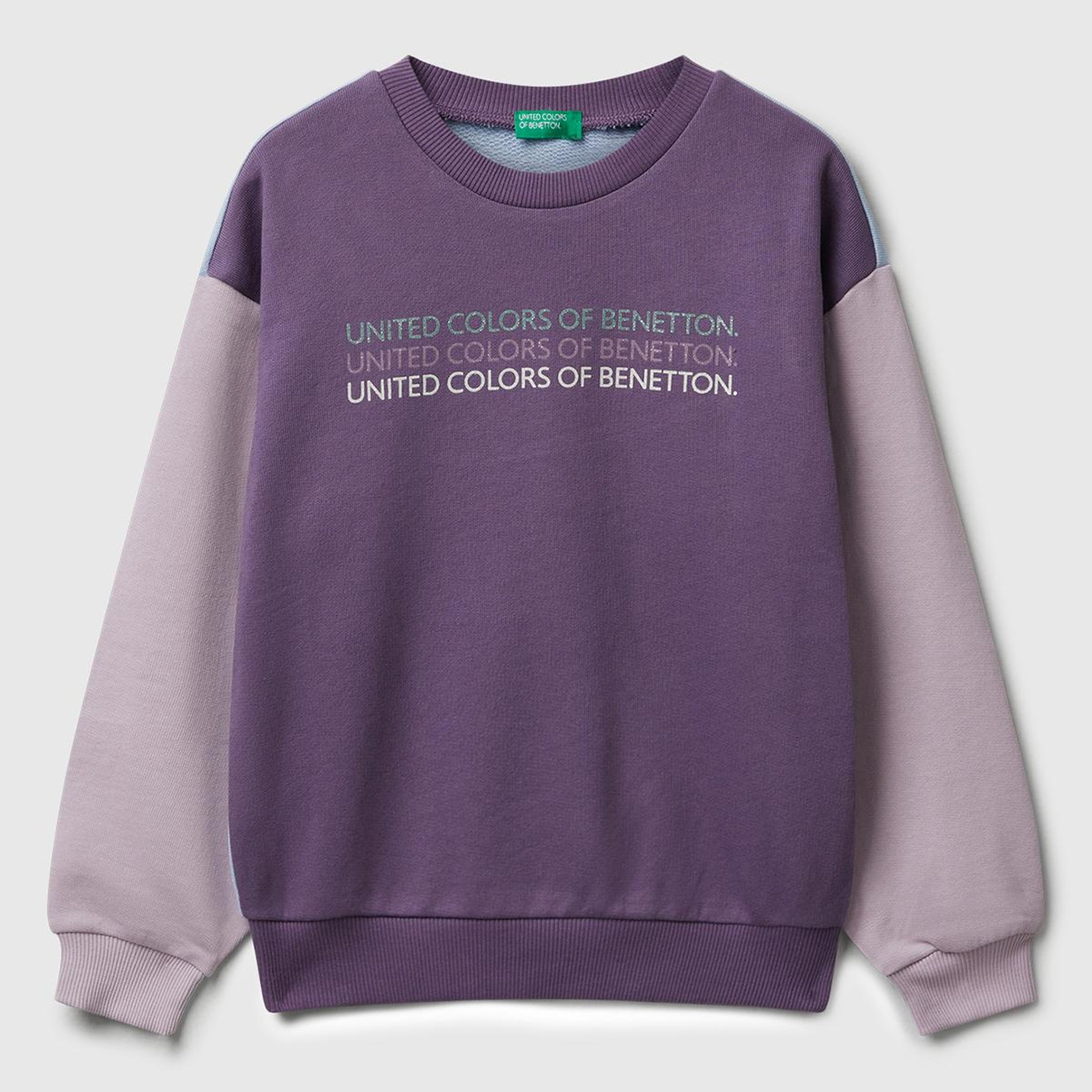 Kız Çocuk Mor-Mavi Parıltılı Logo Baskılı Ribanalı Bisiklet Yaka Sweatshirt