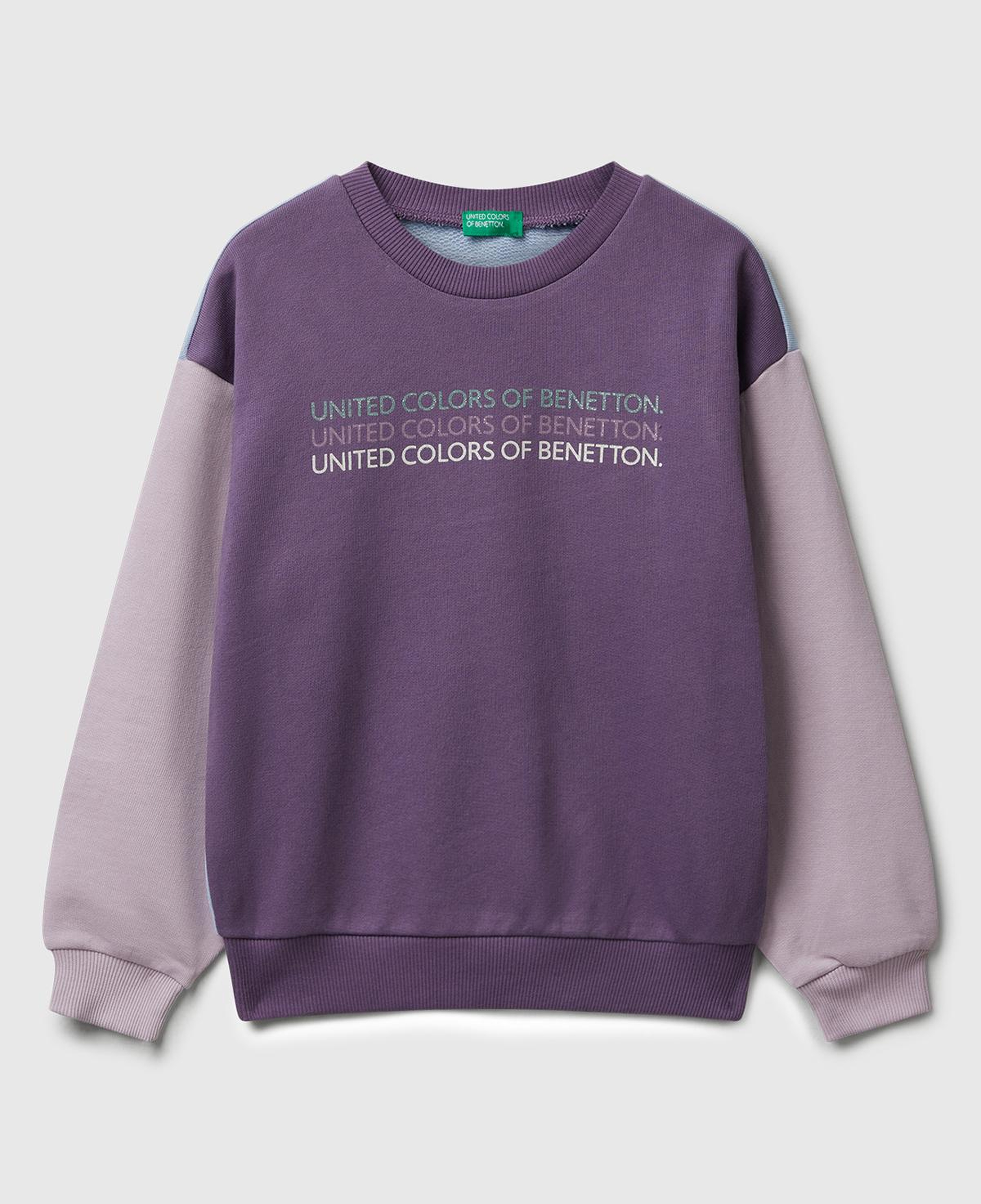 Kız Çocuk Mor-Mavi Parıltılı Logo Baskılı Ribanalı Bisiklet Yaka Sweatshirt
