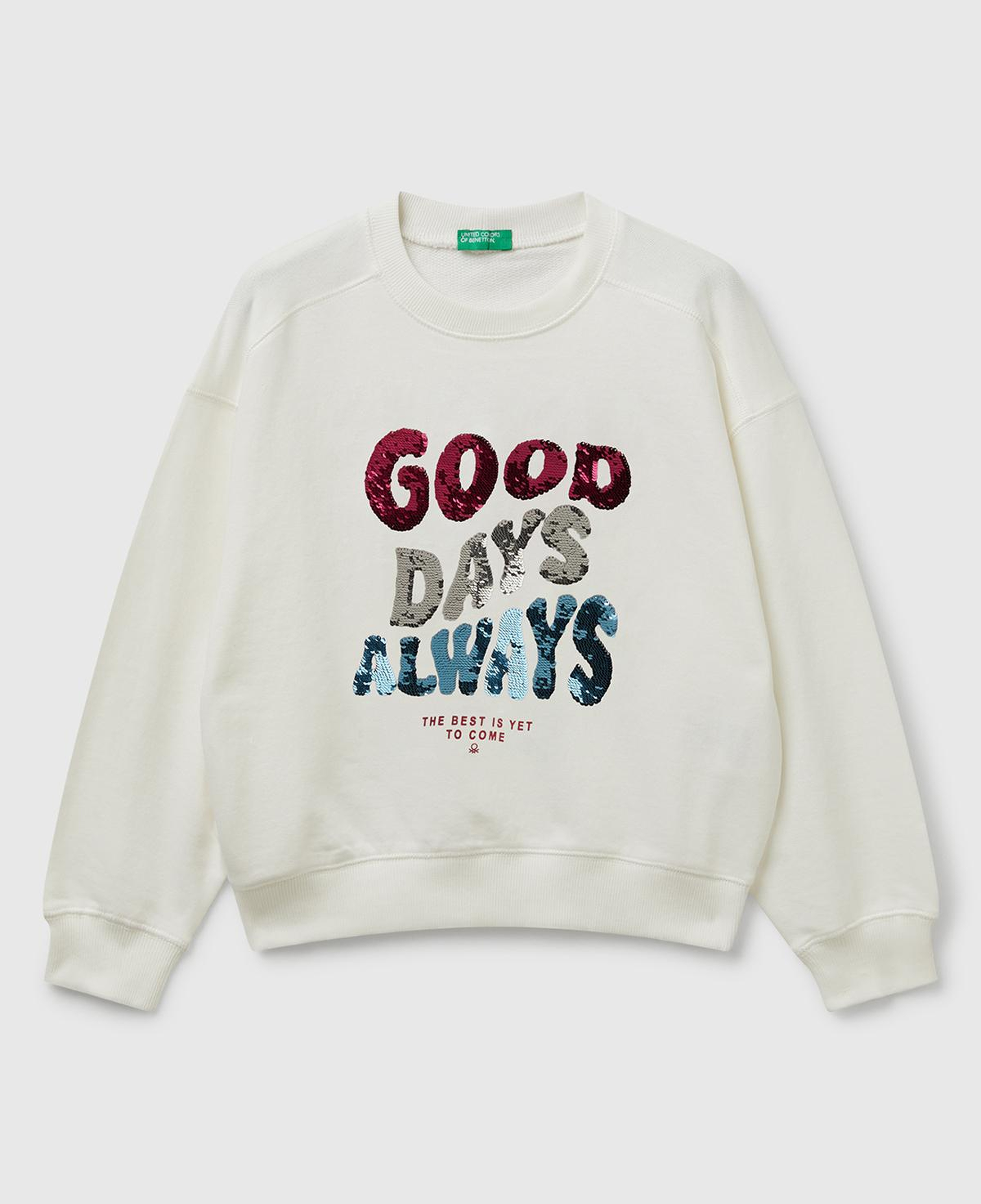 Kız Çocuk Ekru Önü Payetli Baskılı Ribanalı Relaxed Fit Sweatshirt