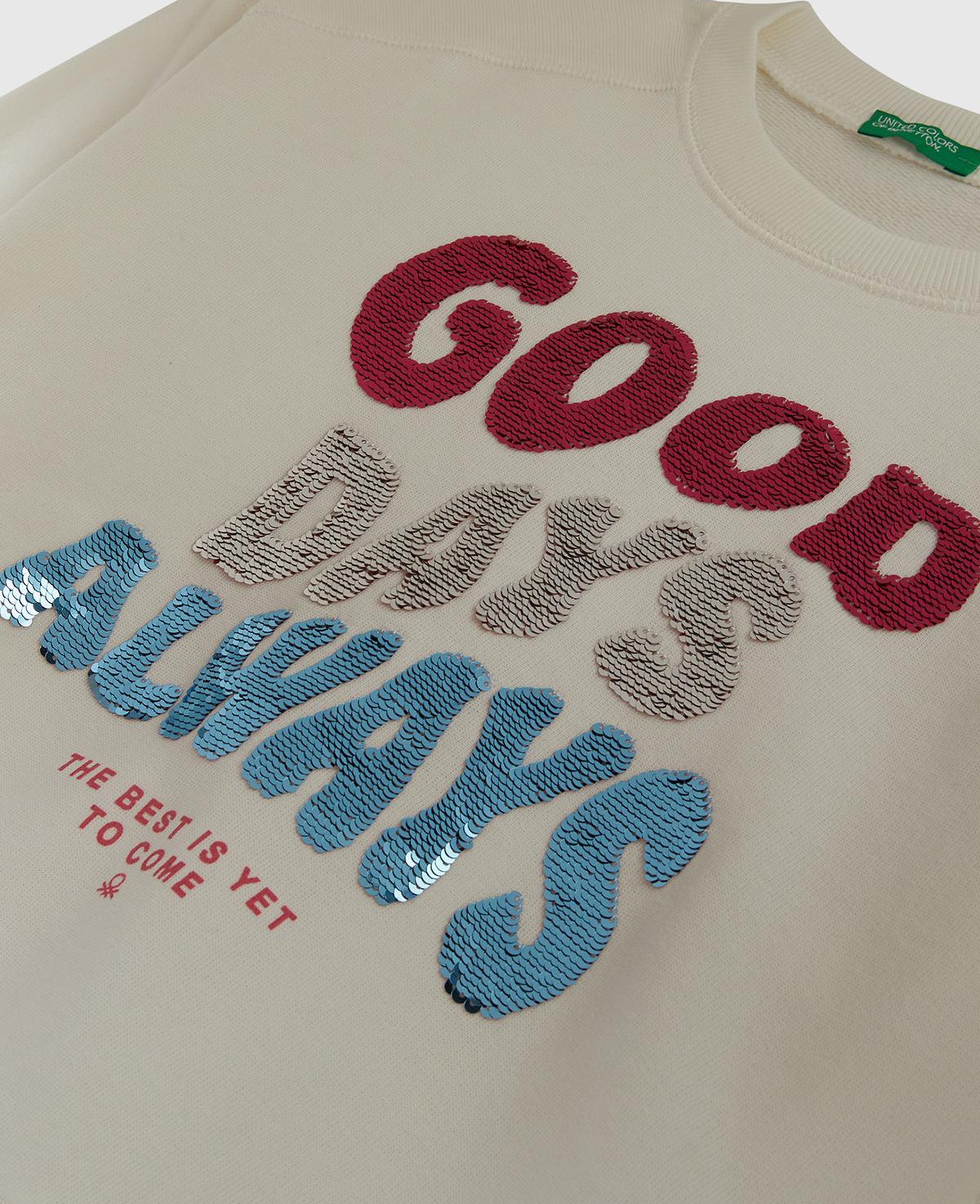 Kız Çocuk Ekru Önü Payetli Baskılı Ribanalı Relaxed Fit Sweatshirt