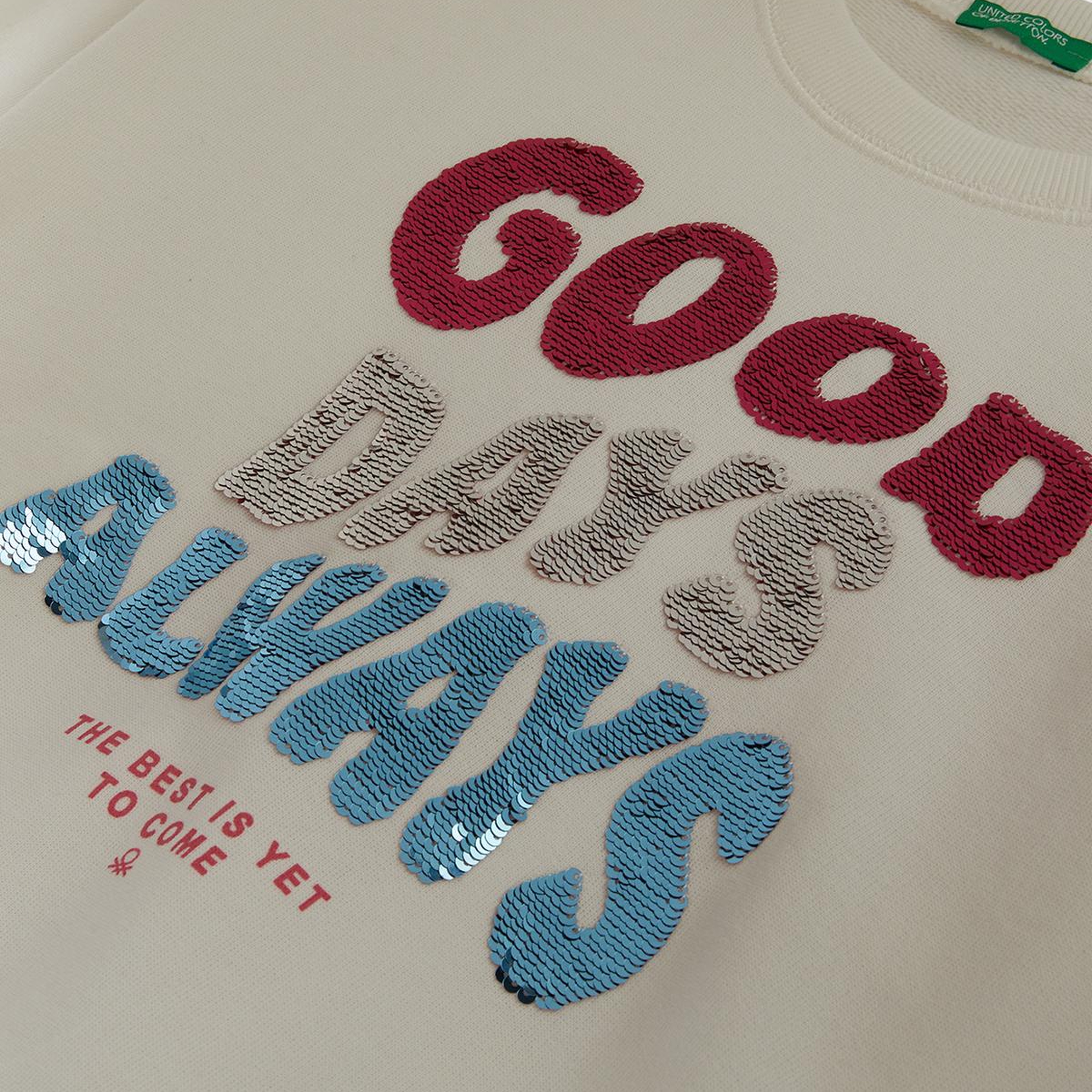 Kız Çocuk Ekru Önü Payetli Baskılı Ribanalı Relaxed Fit Sweatshirt
