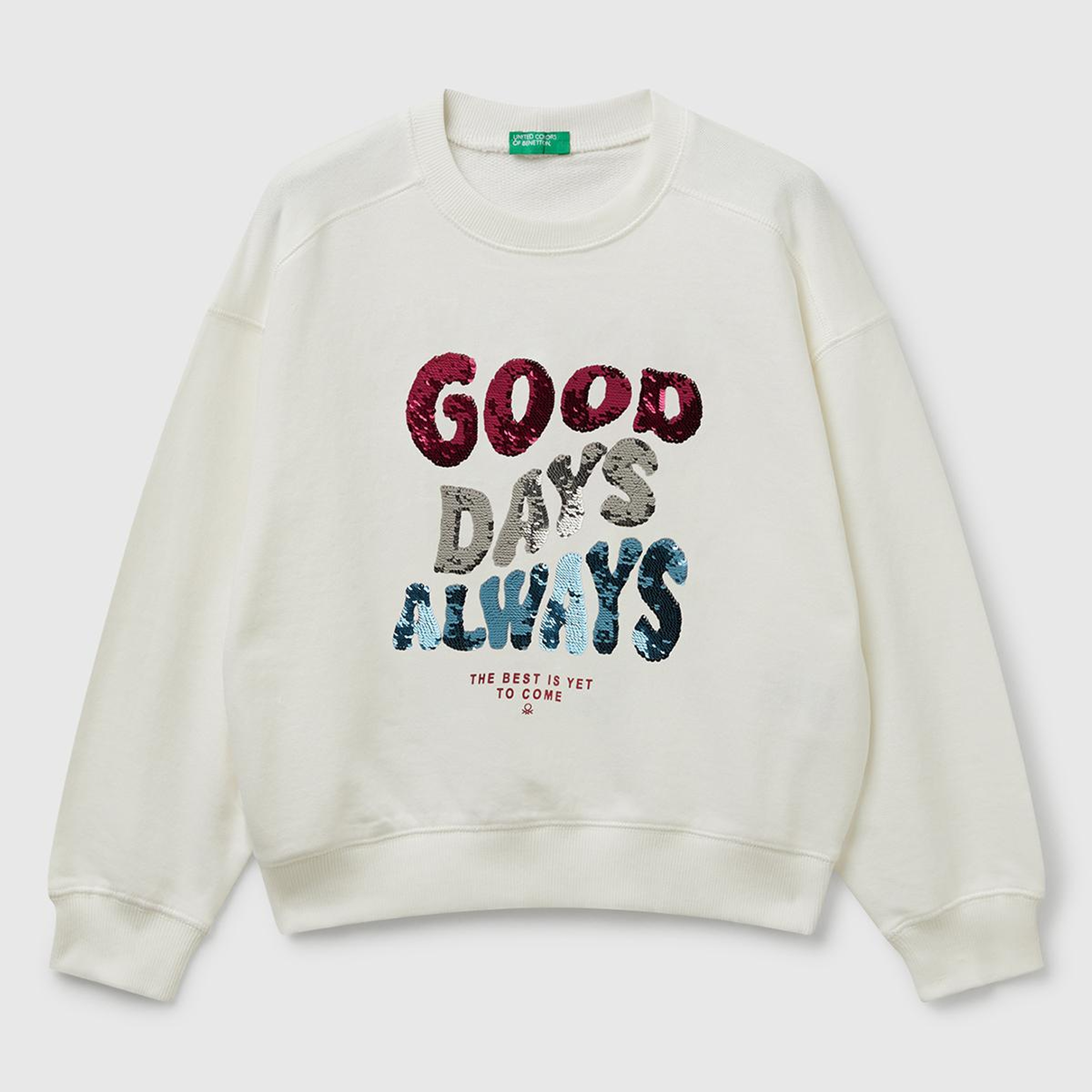 Kız Çocuk Ekru Önü Payetli Baskılı Ribanalı Relaxed Fit Sweatshirt