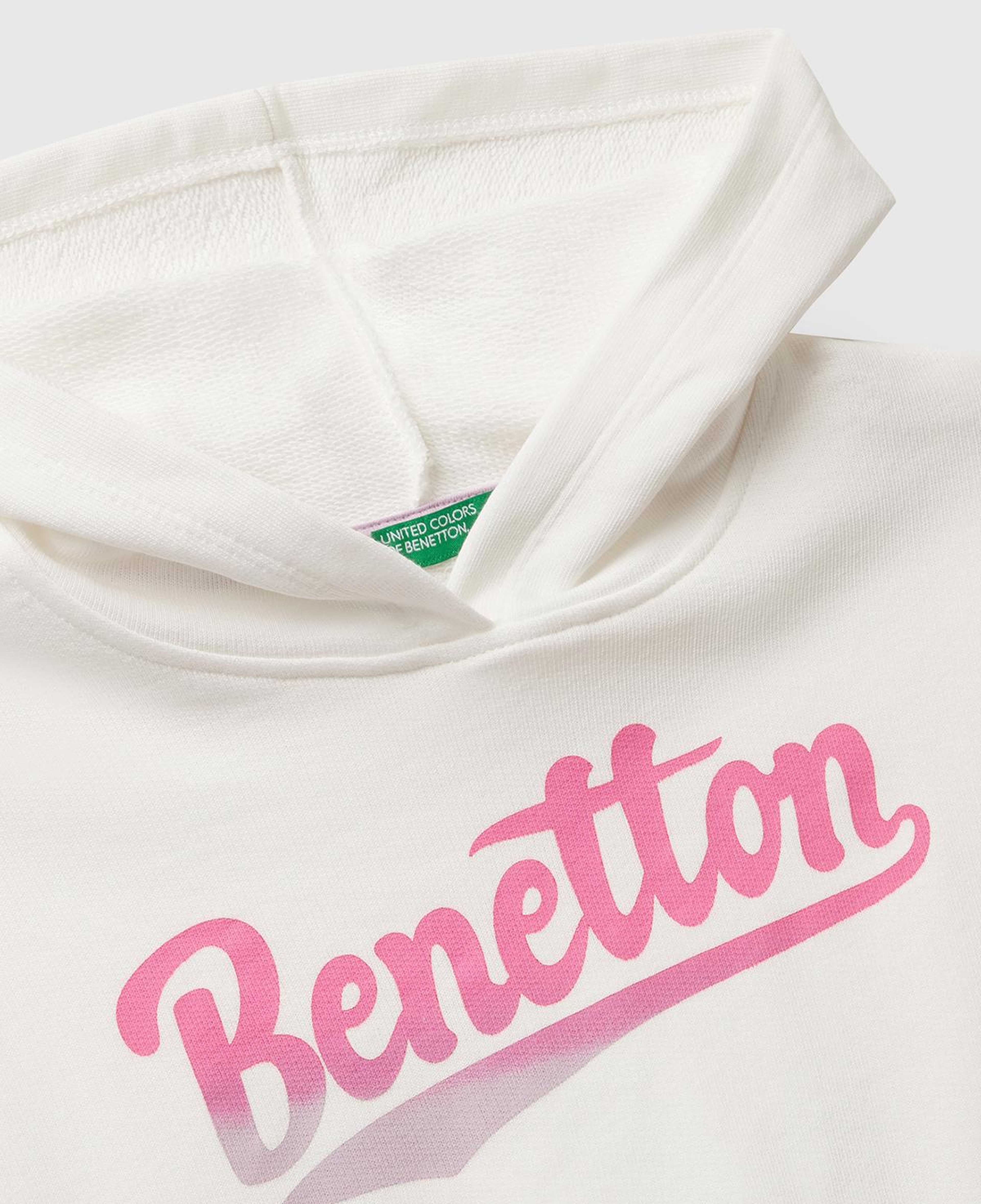 Kız Çocuk Ekru Önü Logo Baskılı Ribanalı Kapüşonlu Sweatshirt