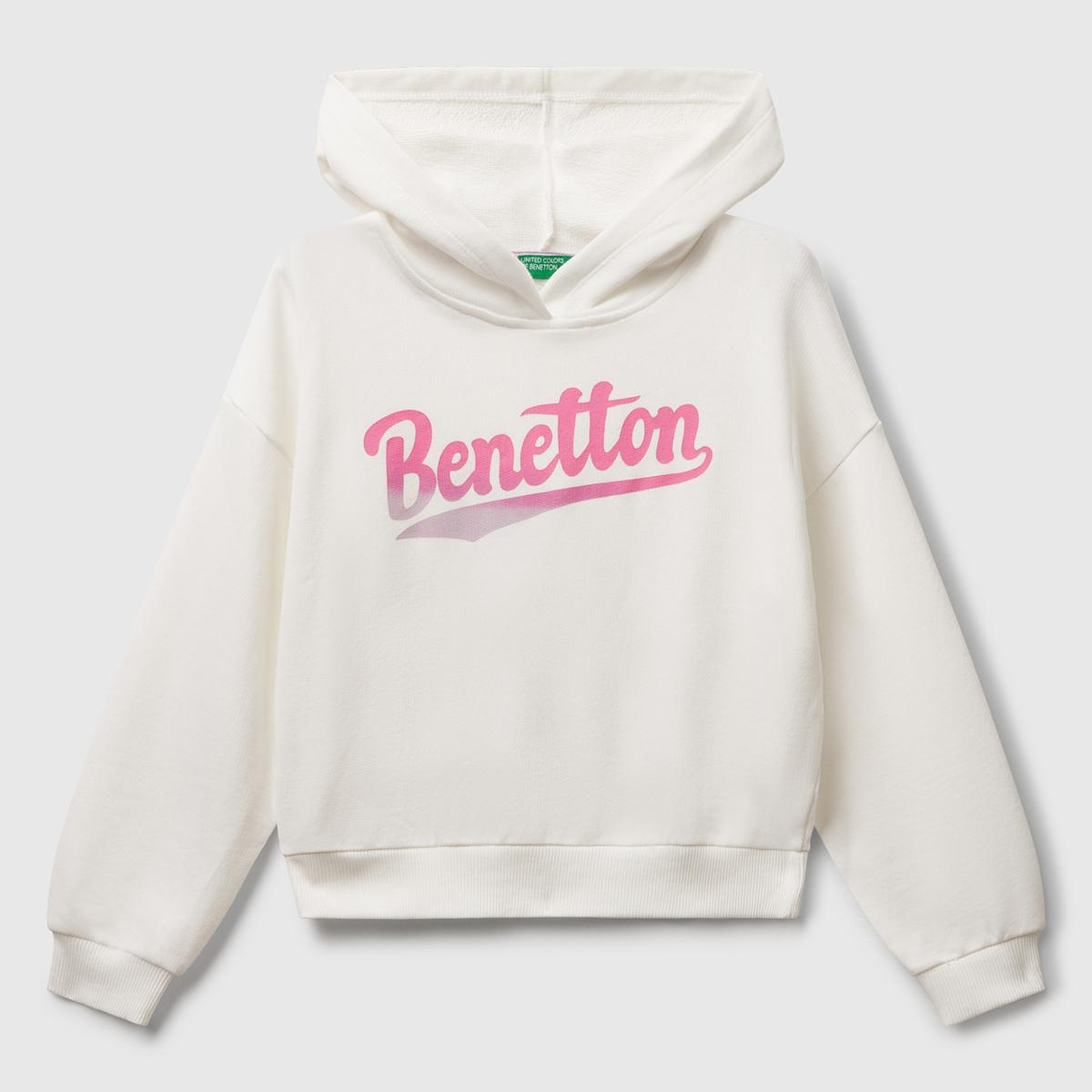 Kız Çocuk Ekru Önü Logo Baskılı Ribanalı Kapüşonlu Sweatshirt
