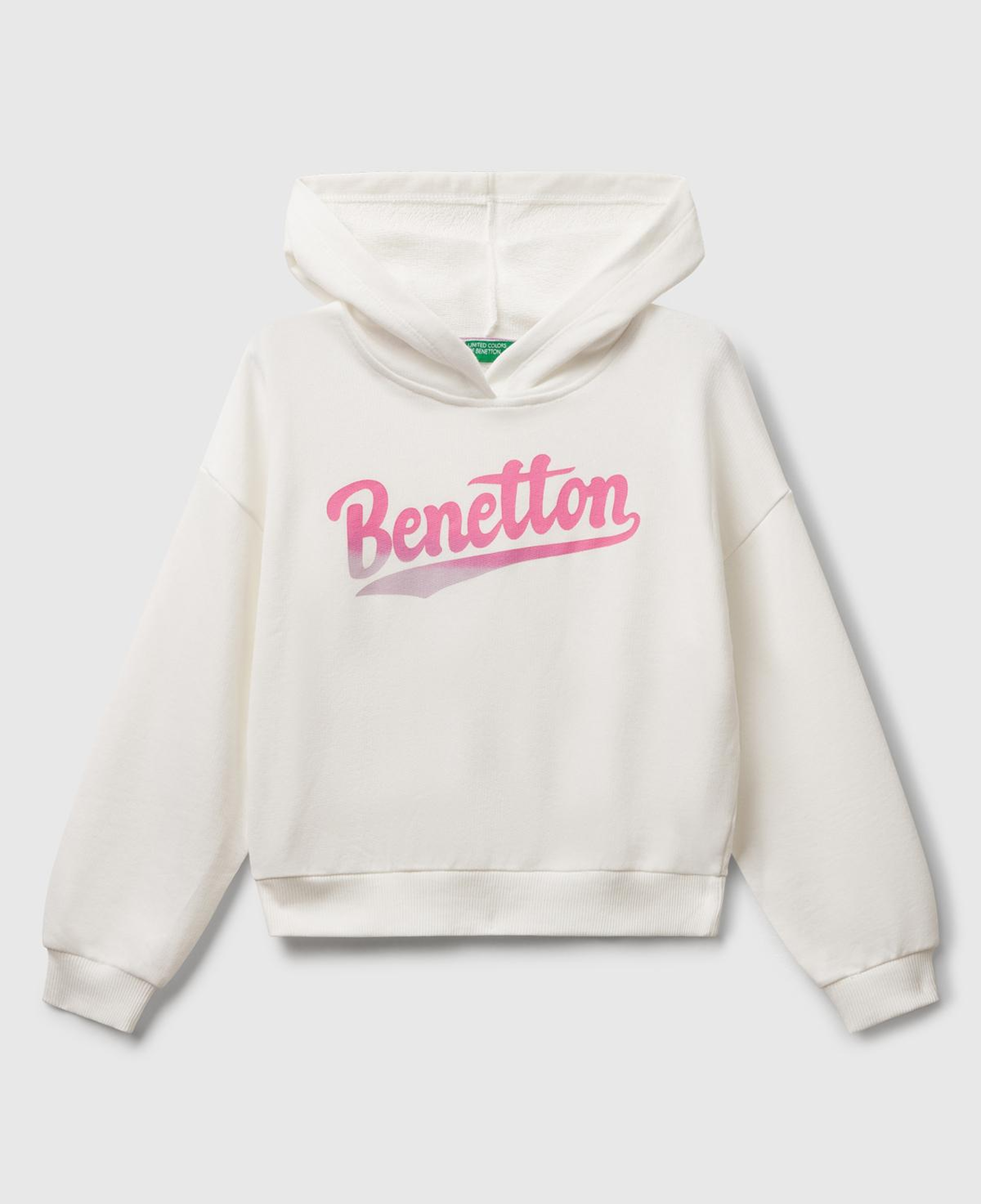 Kız Çocuk Ekru Önü Logo Baskılı Ribanalı Kapüşonlu Sweatshirt