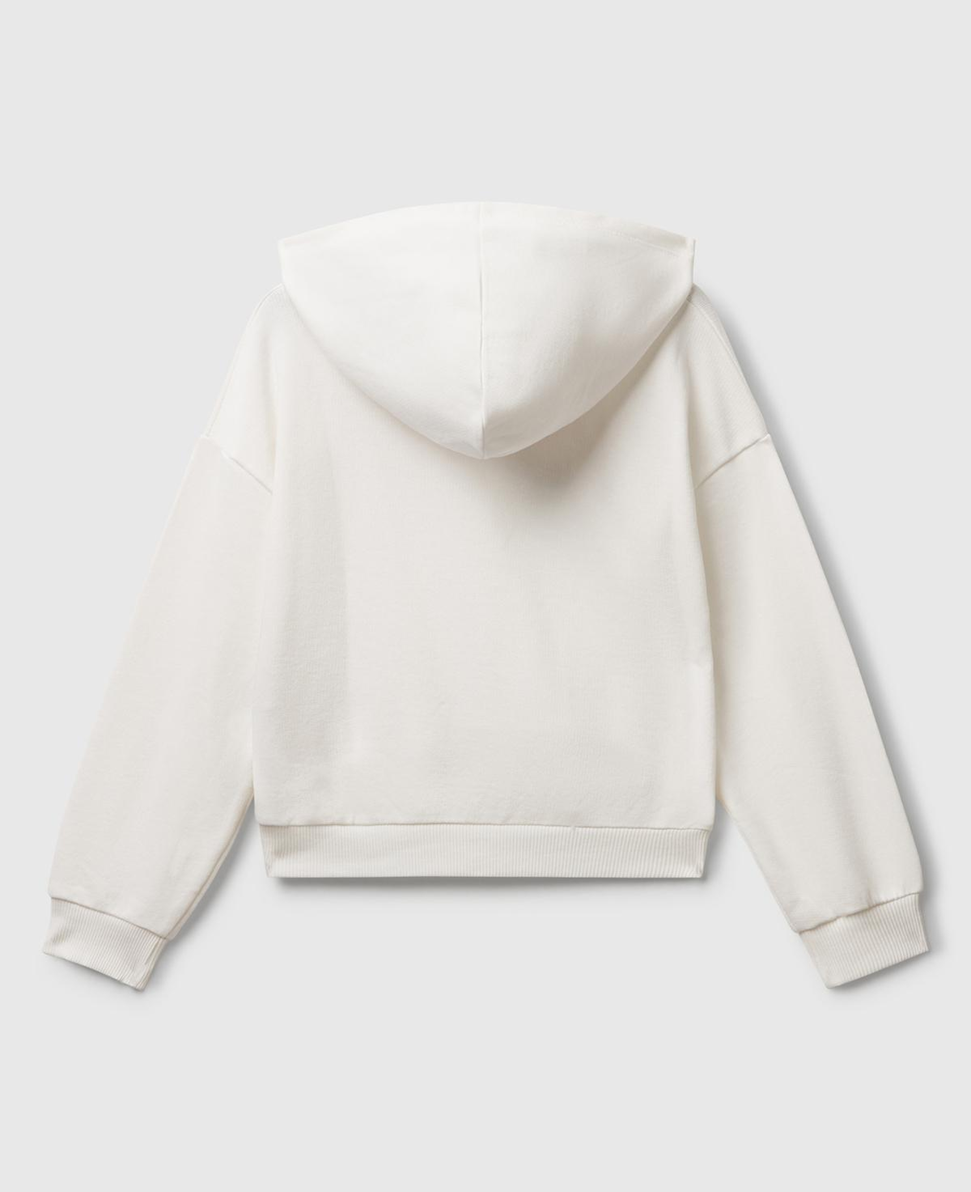 Kız Çocuk Ekru Önü Logo Baskılı Ribanalı Kapüşonlu Sweatshirt