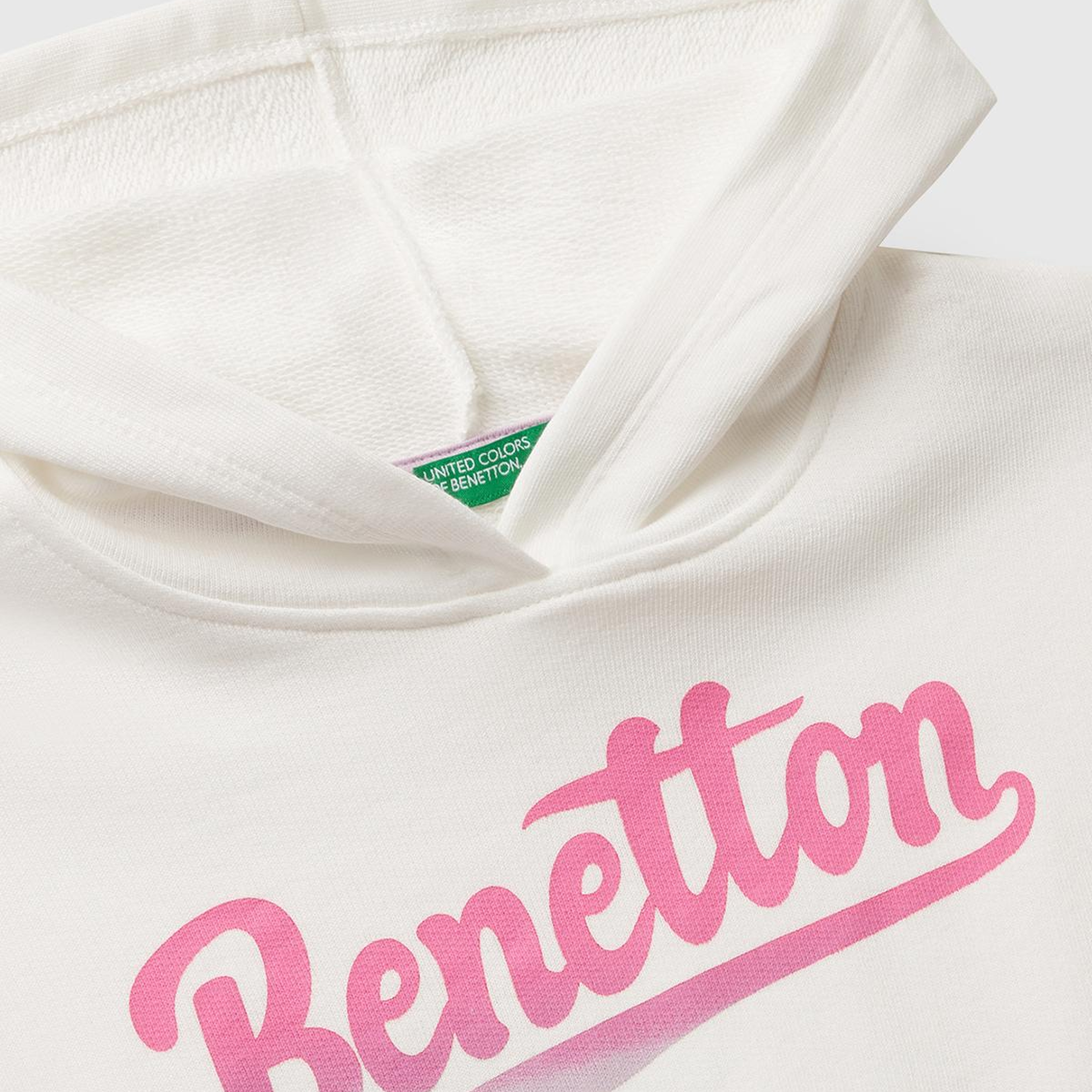 Kız Çocuk Ekru Önü Logo Baskılı Ribanalı Kapüşonlu Sweatshirt