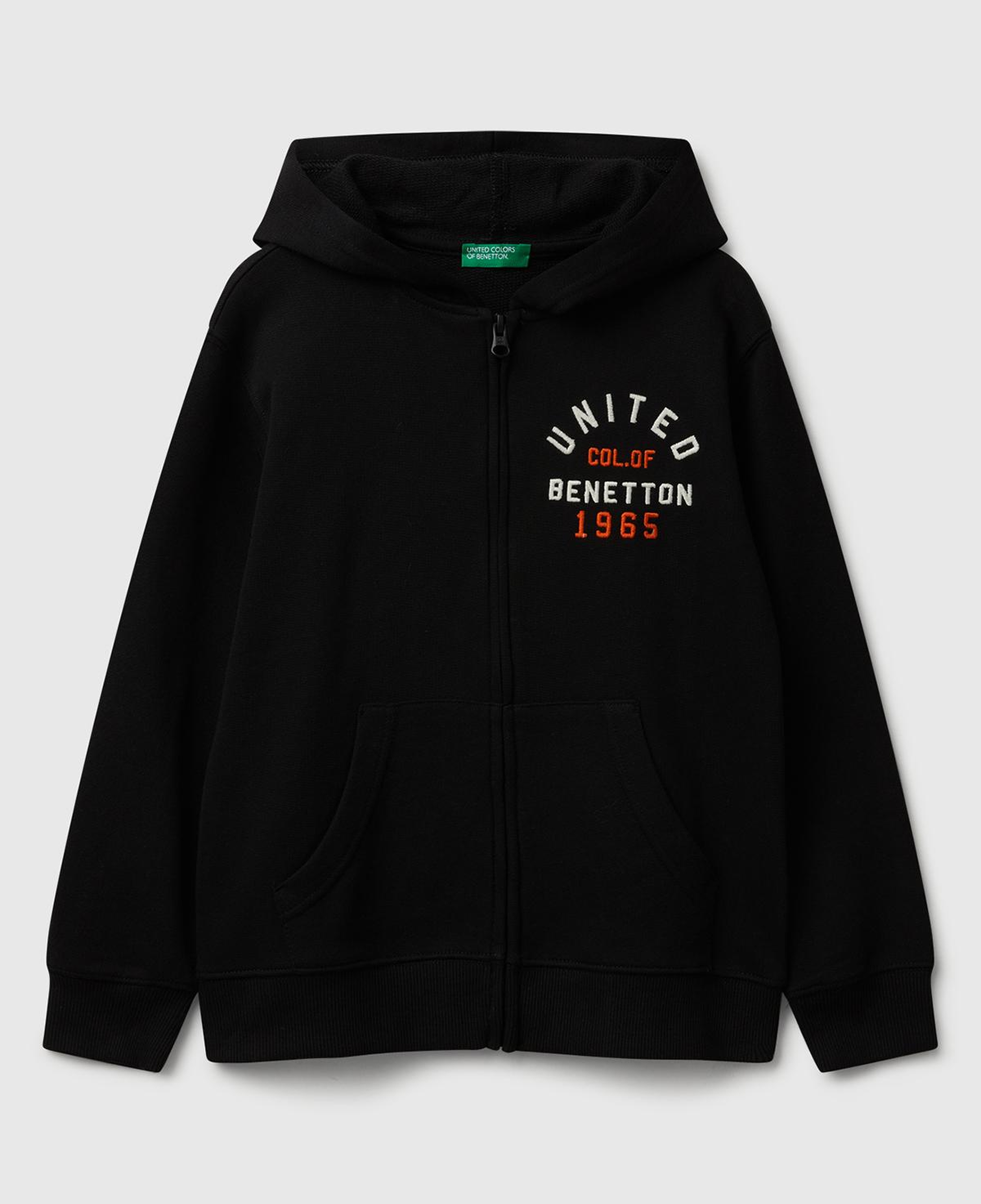 Erkek Çocuk Siyah Önü Logo Detaylı Fermuarlı Kapüşonlu Sweatshirt