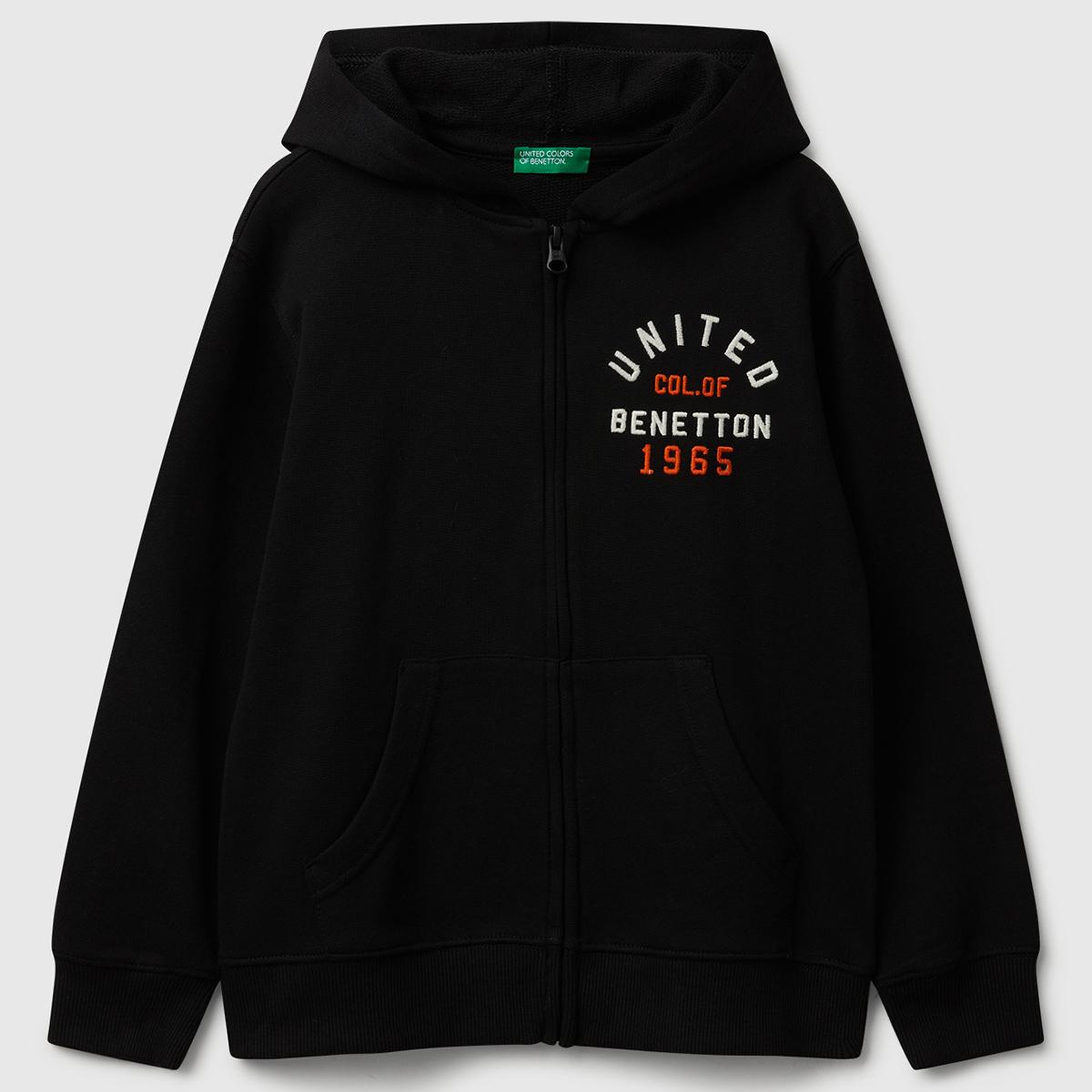 Erkek Çocuk Siyah Önü Logo Detaylı Fermuarlı Kapüşonlu Sweatshirt
