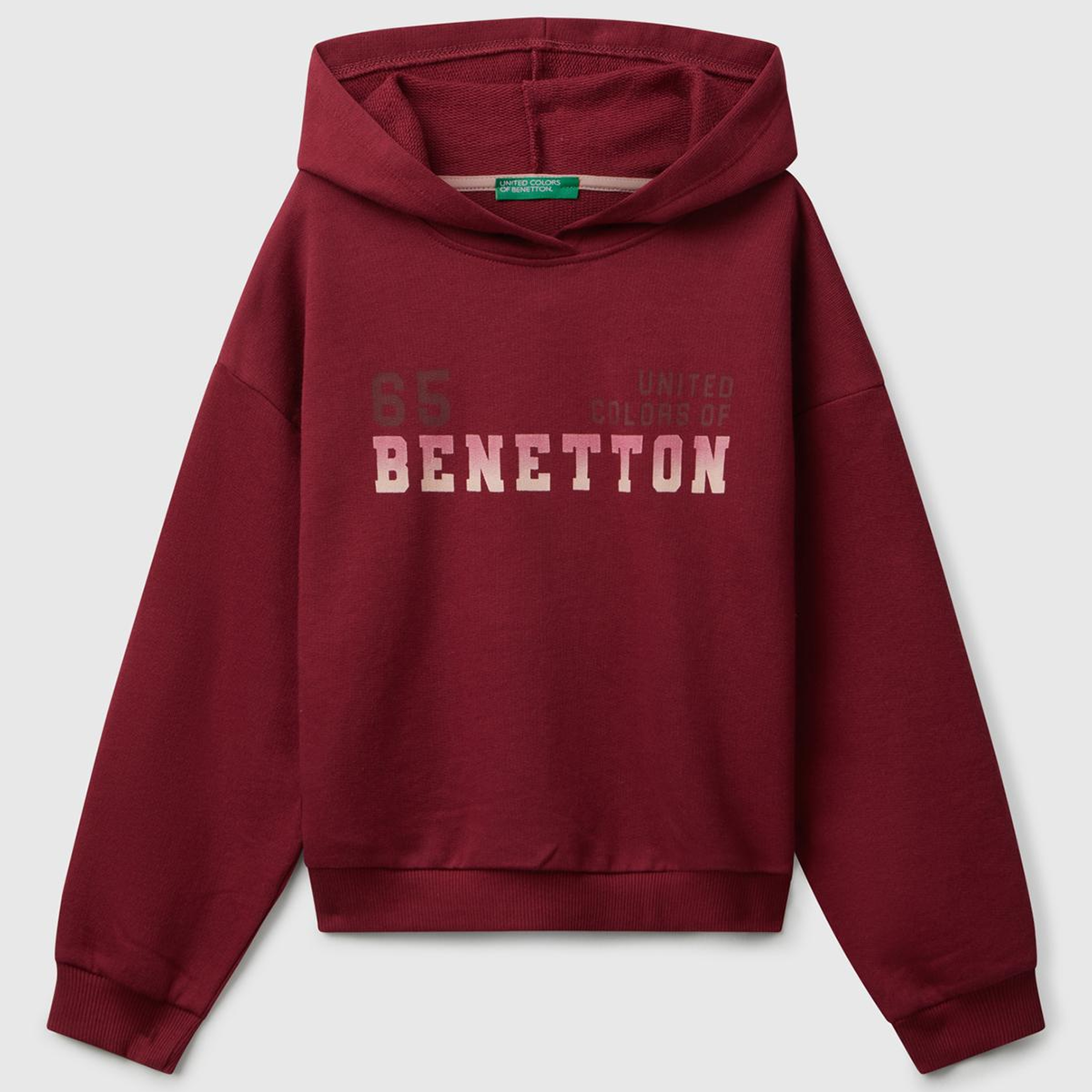Kız Çocuk Bordo Önü Logo Baskılı Ribanalı Kapüşonlu Sweatshirt