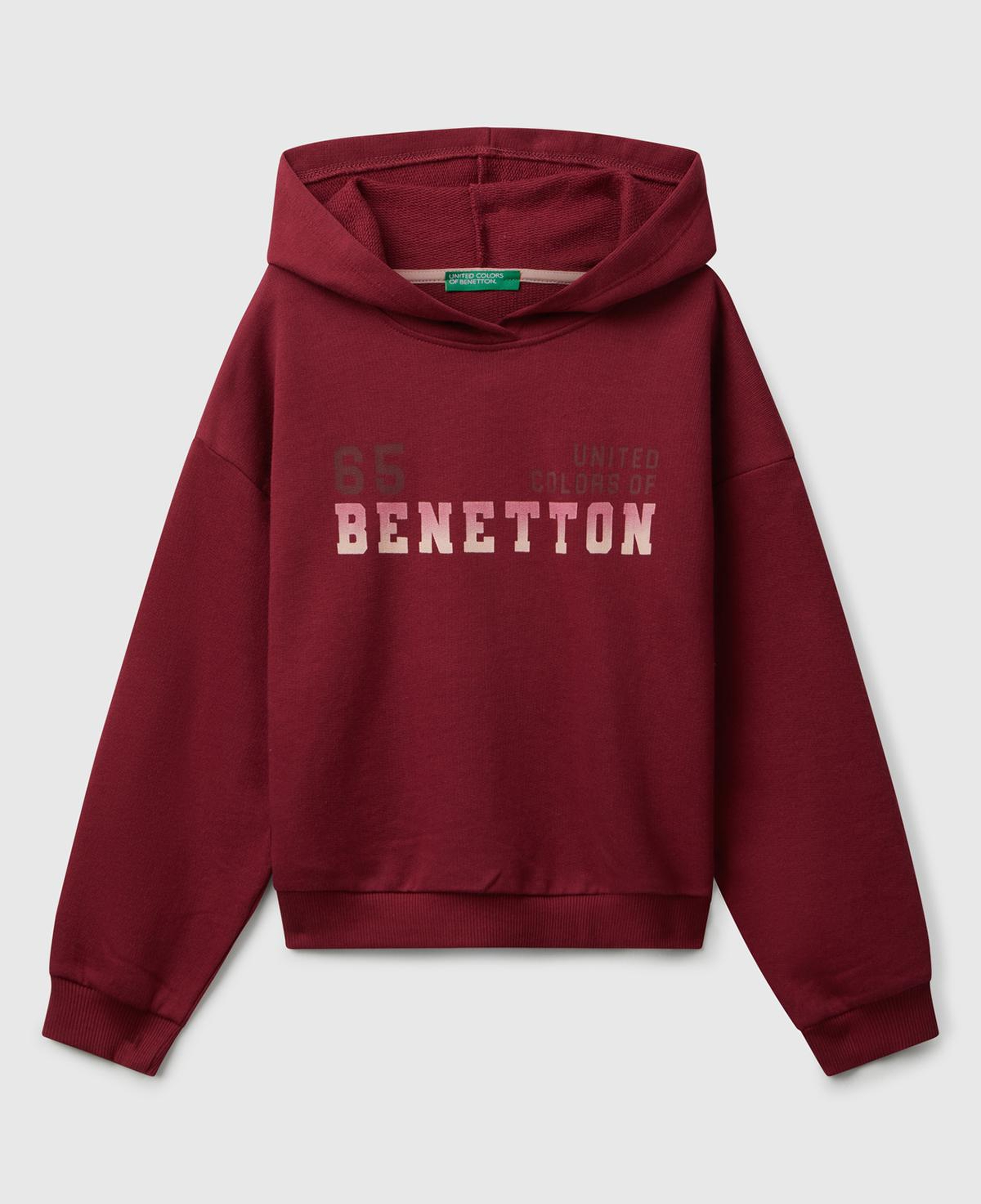 Kız Çocuk Bordo Önü Logo Baskılı Ribanalı Kapüşonlu Sweatshirt