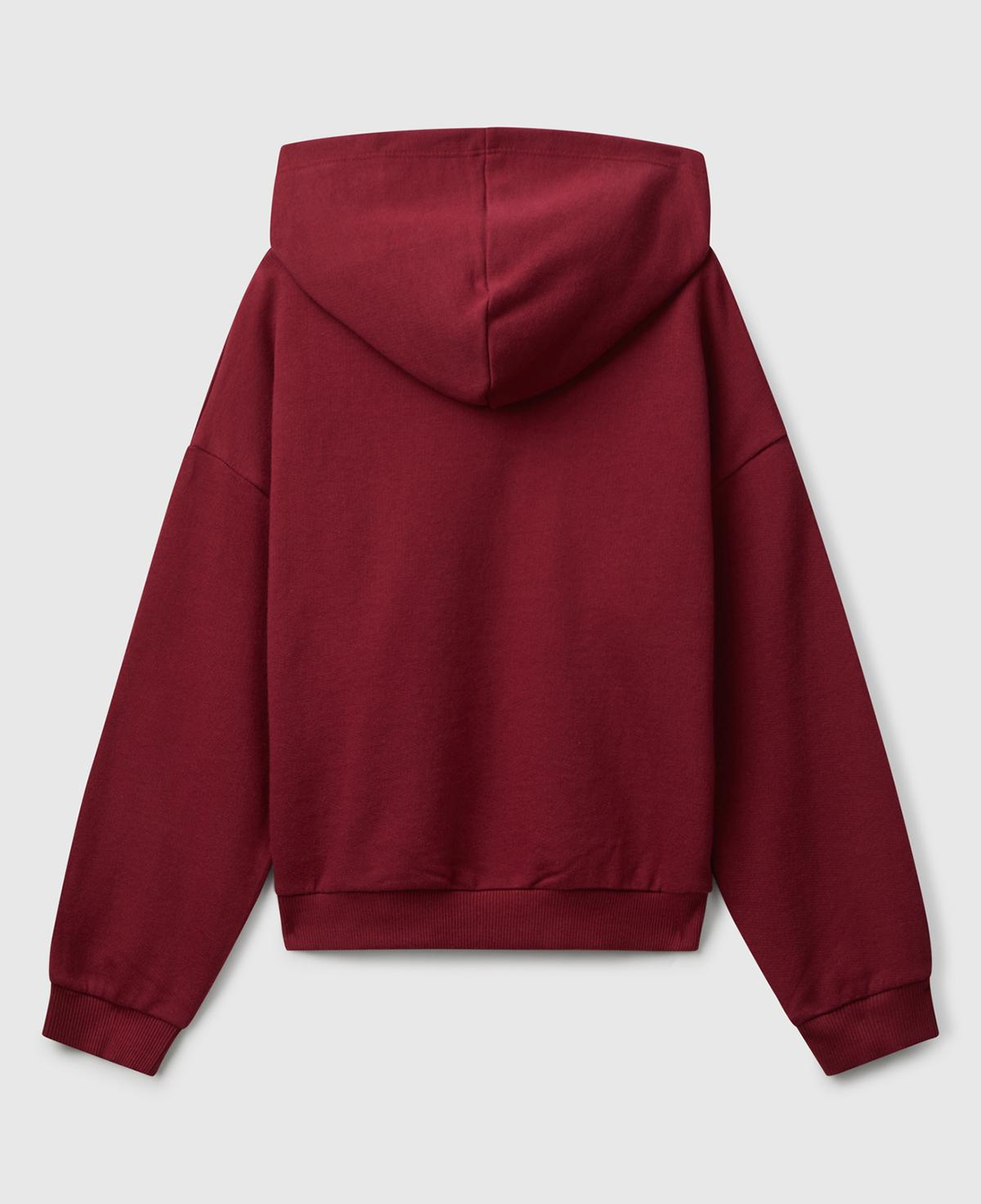 Kız Çocuk Bordo Önü Logo Baskılı Ribanalı Kapüşonlu Sweatshirt