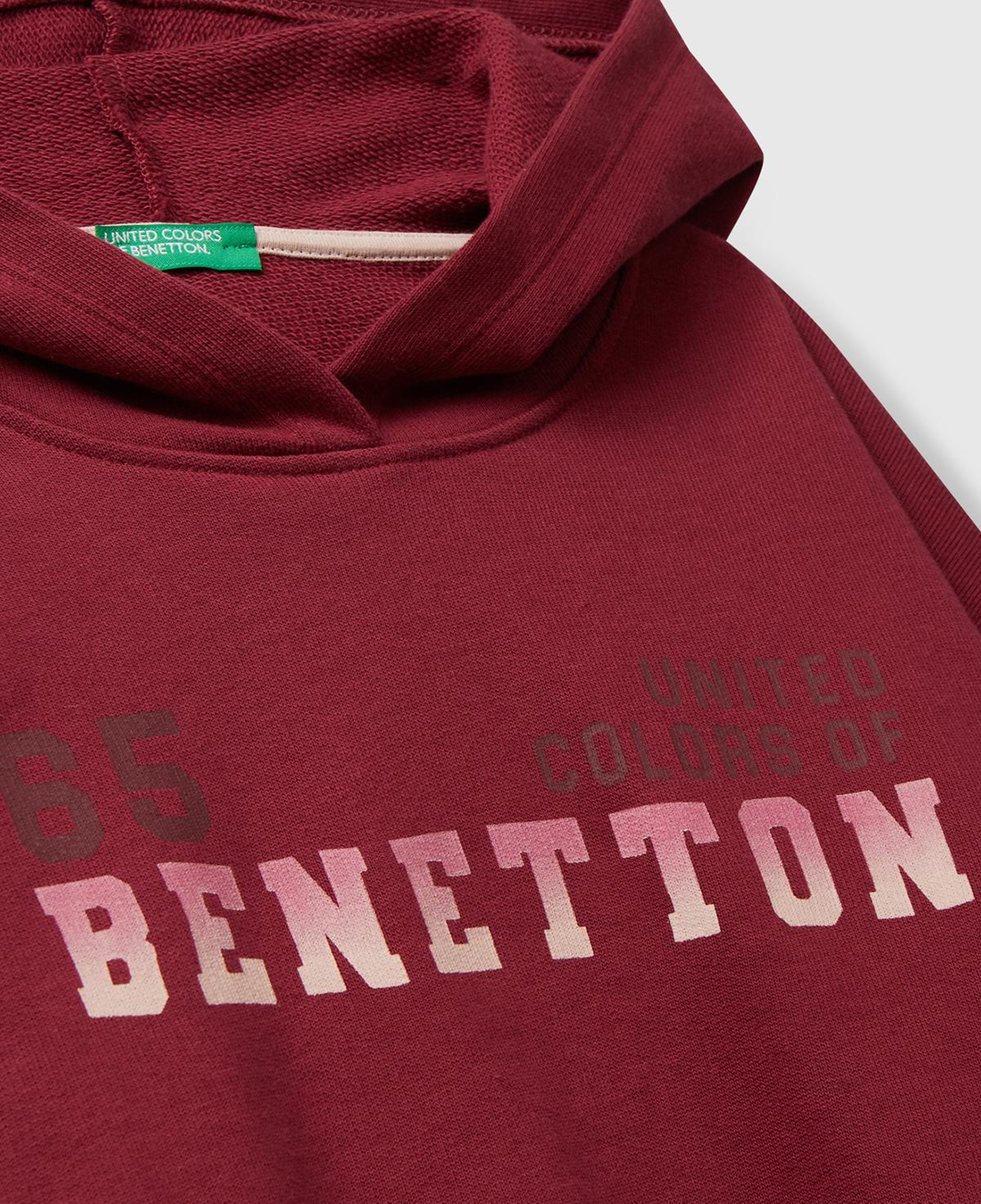 Kız Çocuk Bordo Önü Logo Baskılı Ribanalı Kapüşonlu Sweatshirt