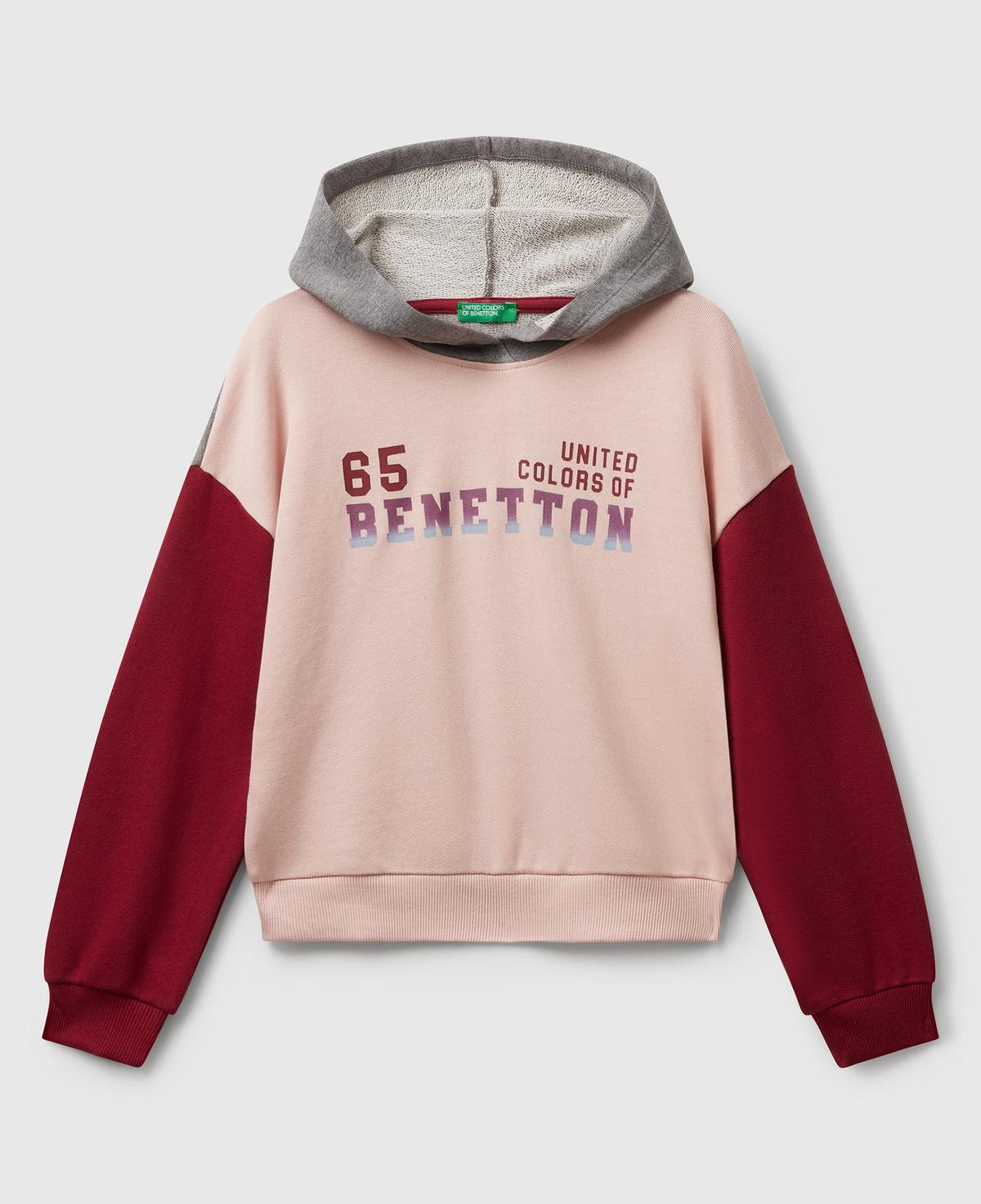 Kız Çocuk Siyah-Gri Mix Önü Logo Baskılı Ribanalı Kapüşonlu Sweatshirt
