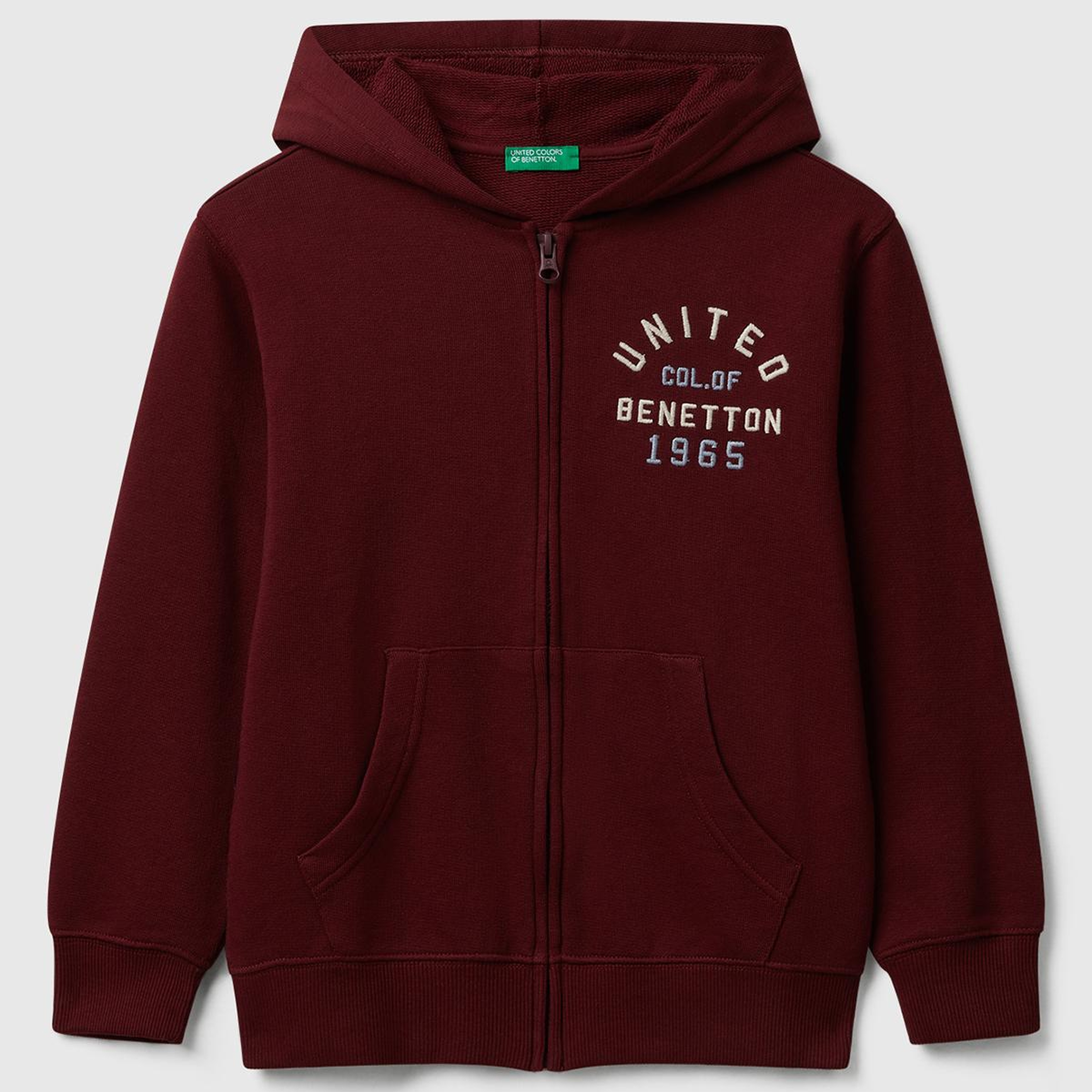 Erkek Çocuk Bordo Önü Logo Detaylı Fermuarlı Kapüşonlu Sweatshirt