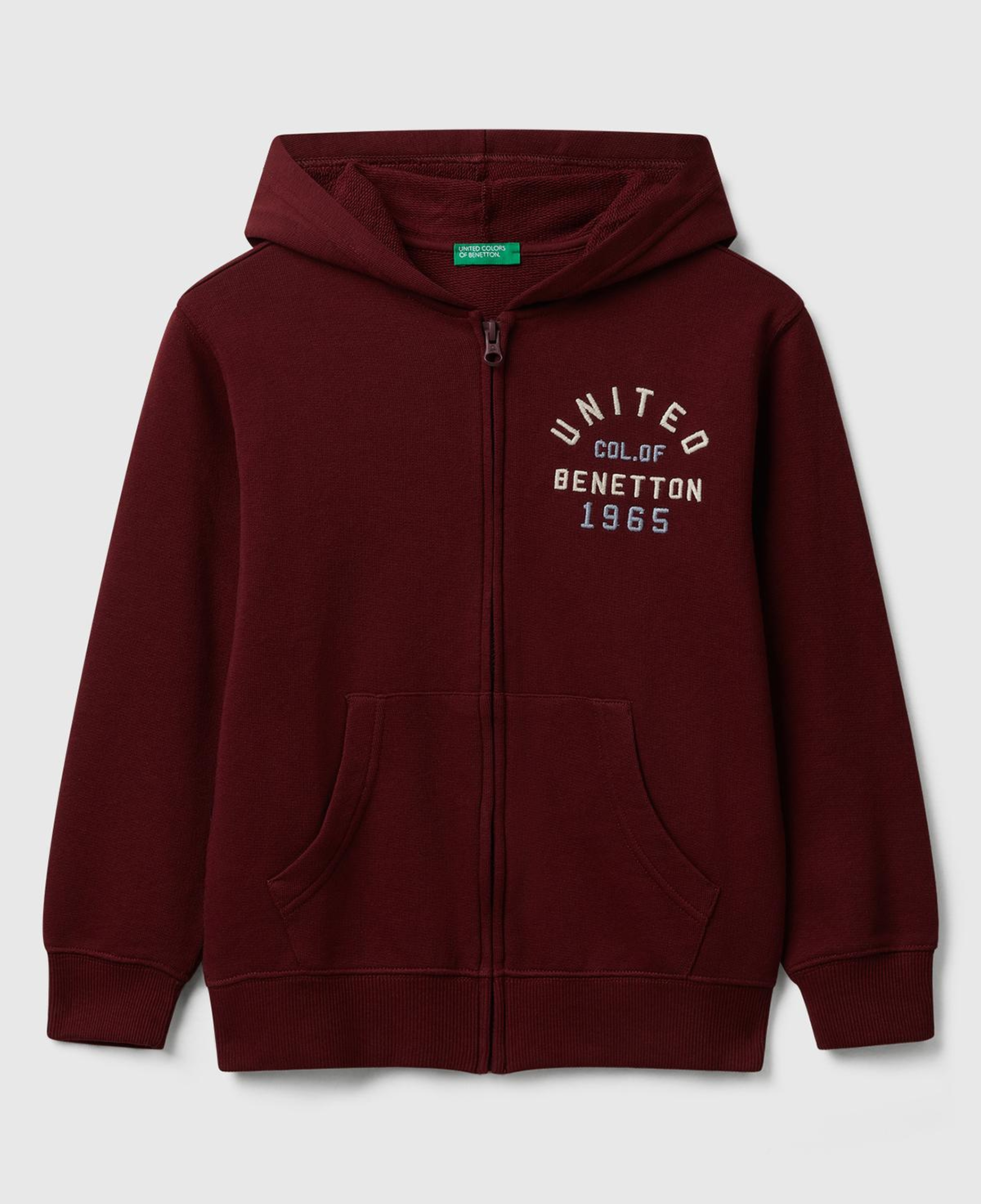 Erkek Çocuk Bordo Önü Logo Detaylı Fermuarlı Kapüşonlu Sweatshirt