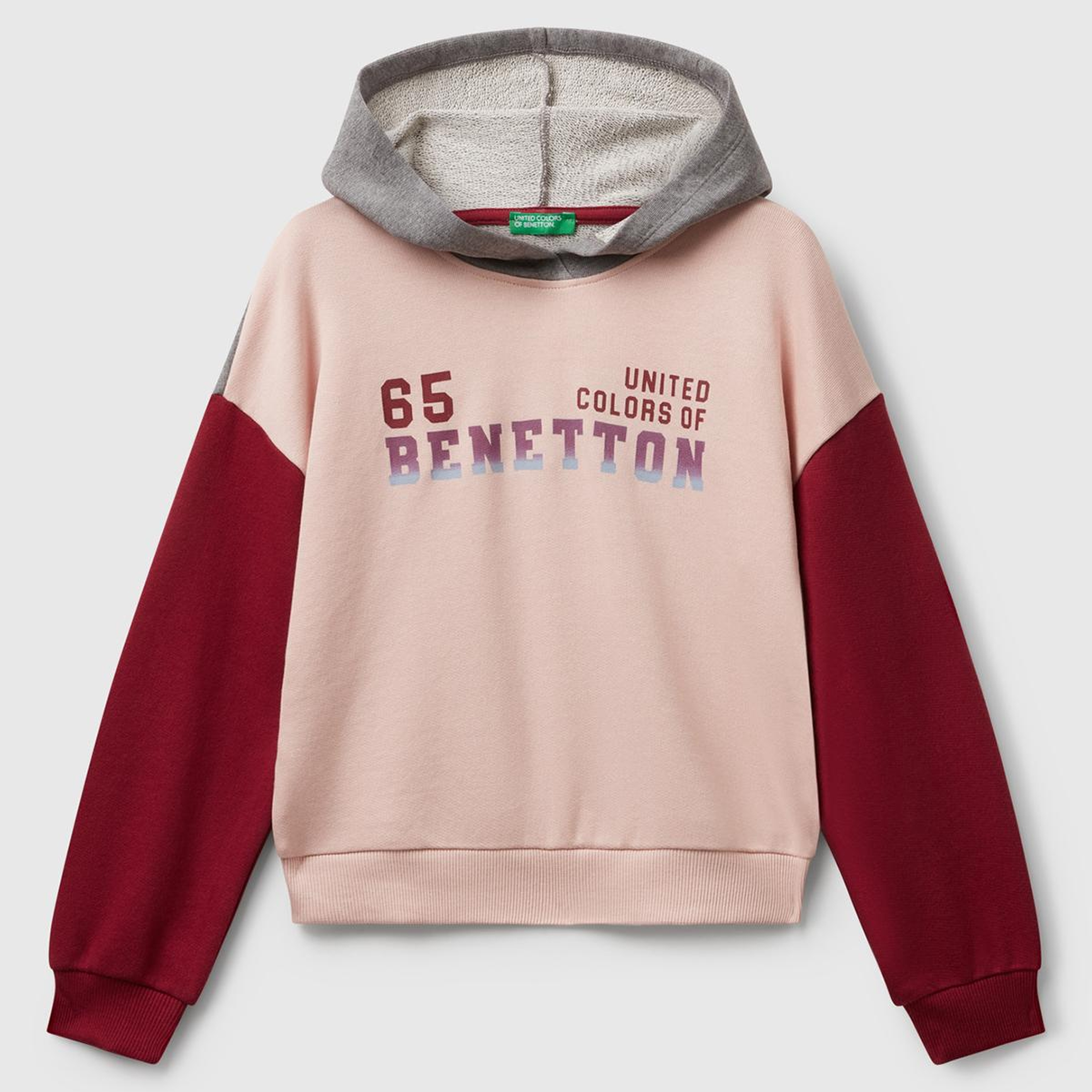 Kız Çocuk Siyah-Gri Mix Önü Logo Baskılı Ribanalı Kapüşonlu Sweatshirt