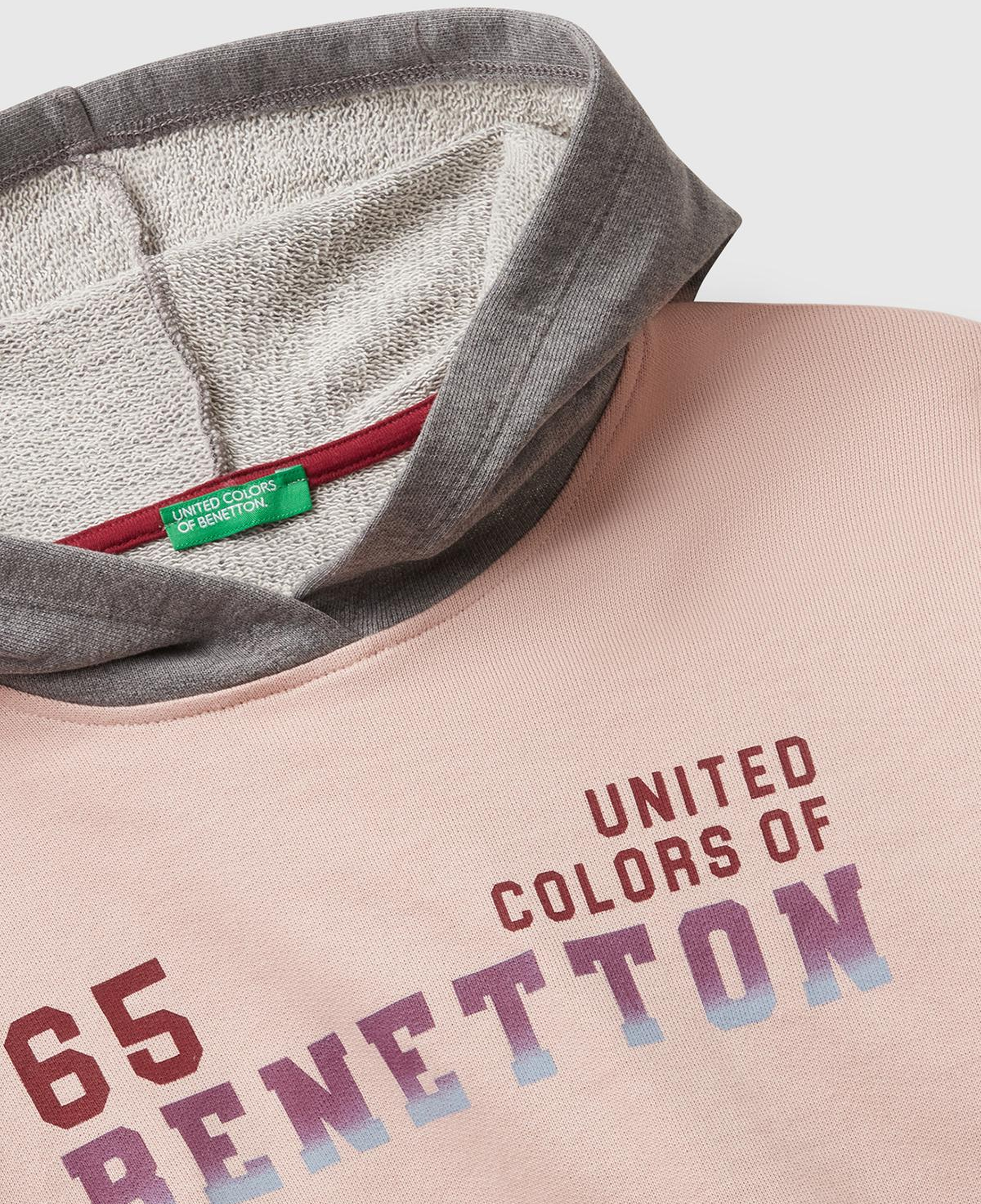 Kız Çocuk Siyah-Gri Mix Önü Logo Baskılı Ribanalı Kapüşonlu Sweatshirt