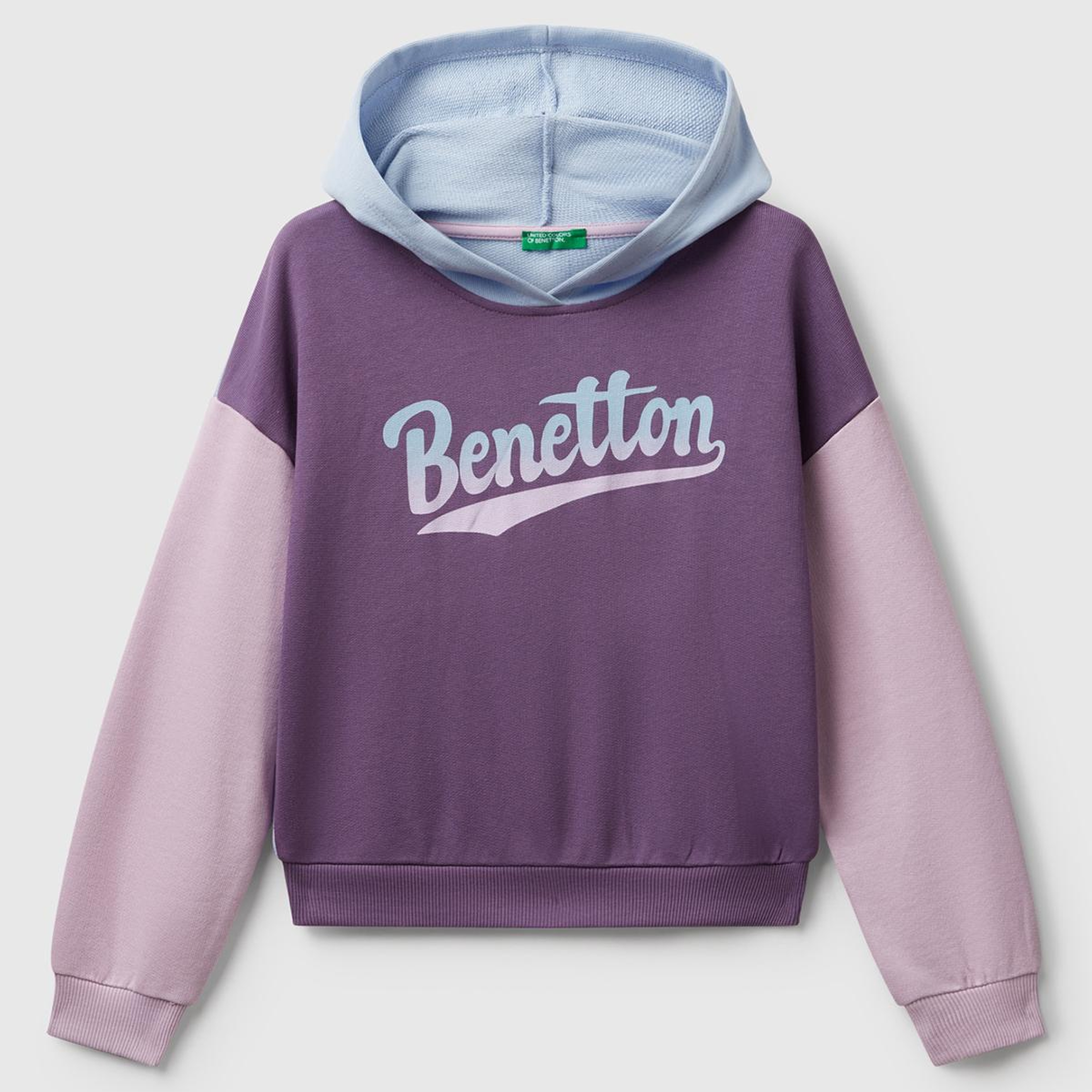 Kız Çocuk Mor-Mavi Önü Logo Baskılı Ribanalı Kapüşonlu Sweatshirt